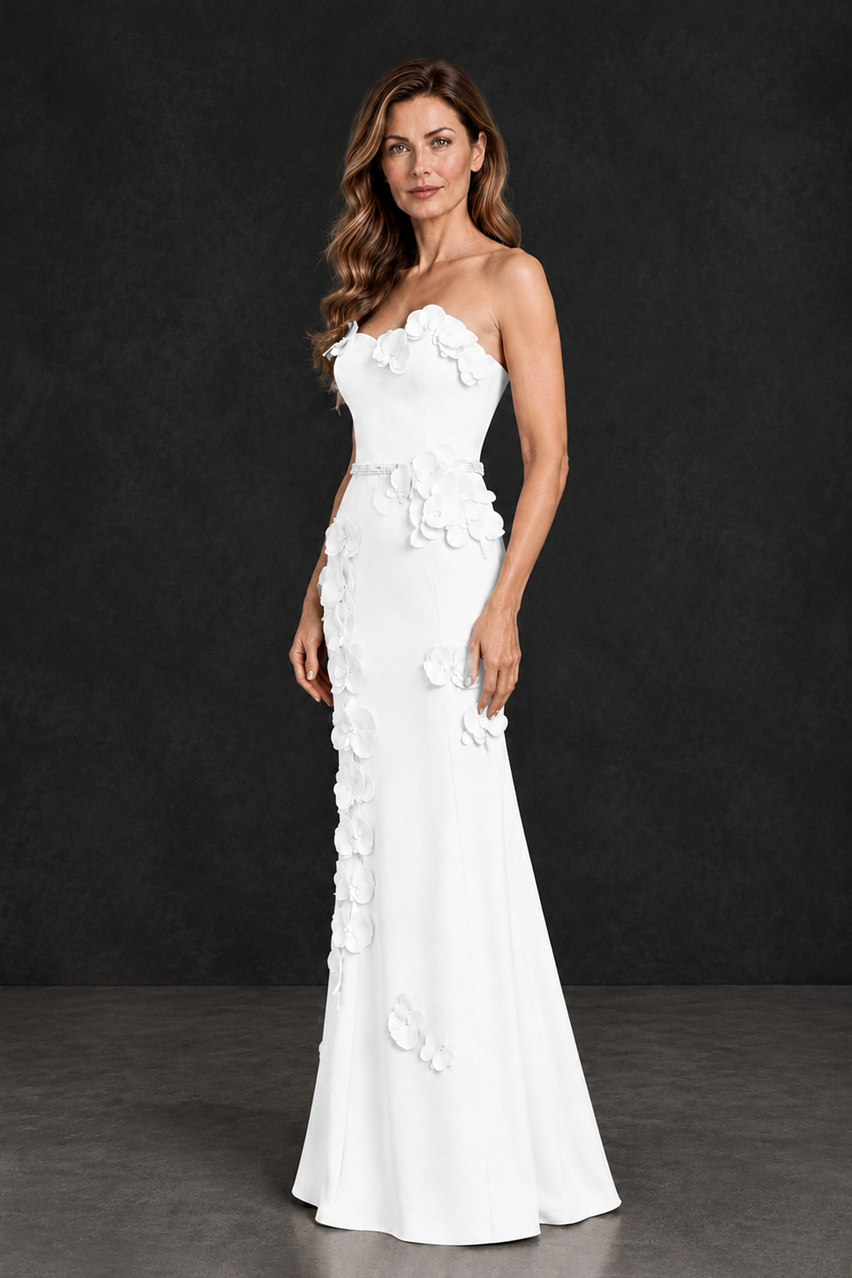 BOLODOO White Strapless Mother of the Bride Dress with 3D Floral Appliques - White - White_3