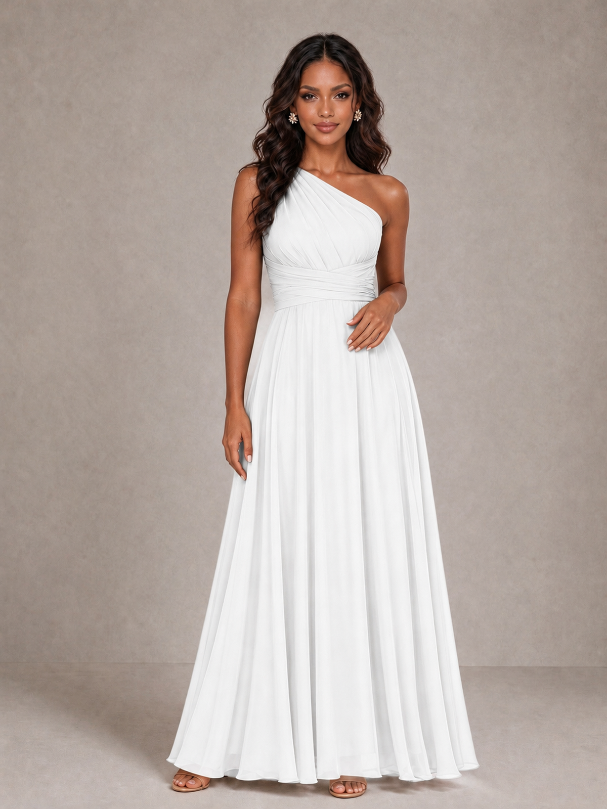 BOLODOO White One-Shoulder A-Line Bridesmaid Dress - White - White_3
