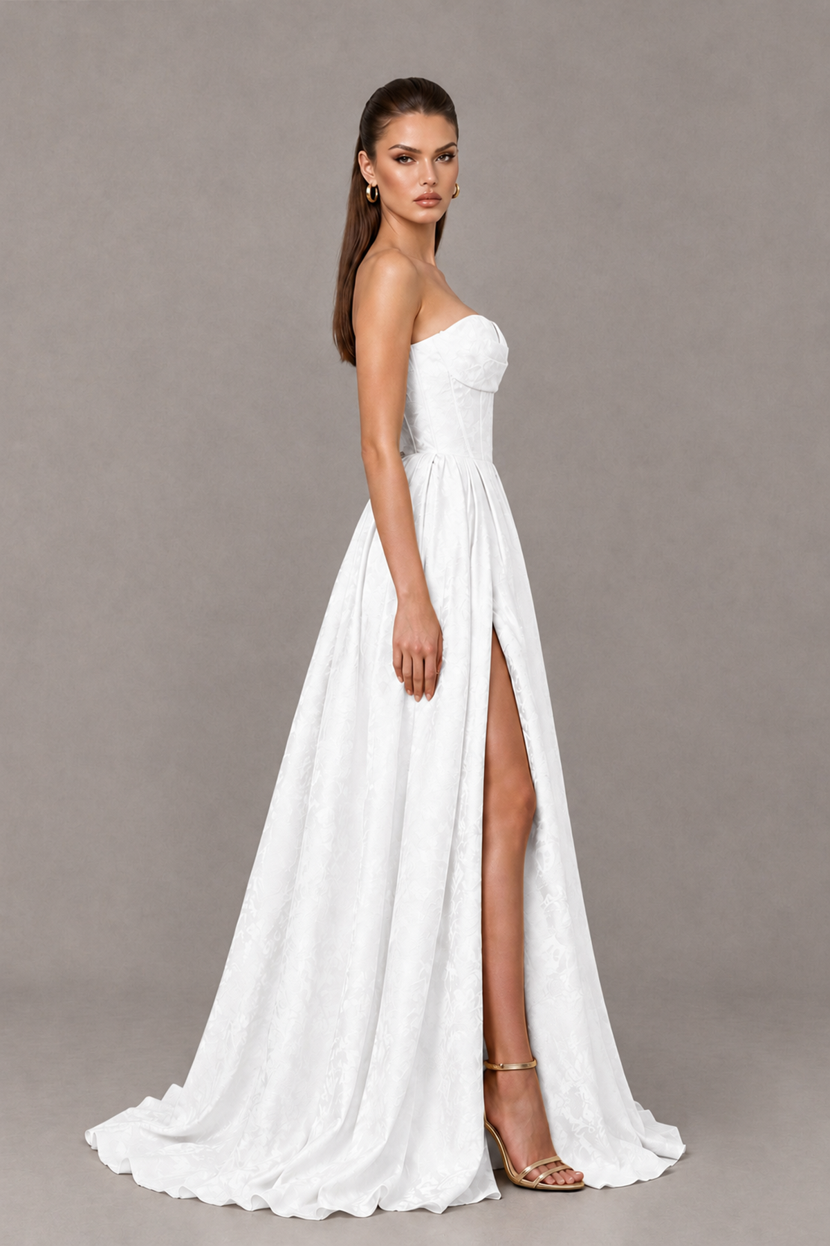 BOLODOO White Strapless Sweetheart Corset Prom Dress with High Slit – Lace-Up Back A-Line Evening Gown - White - White_3