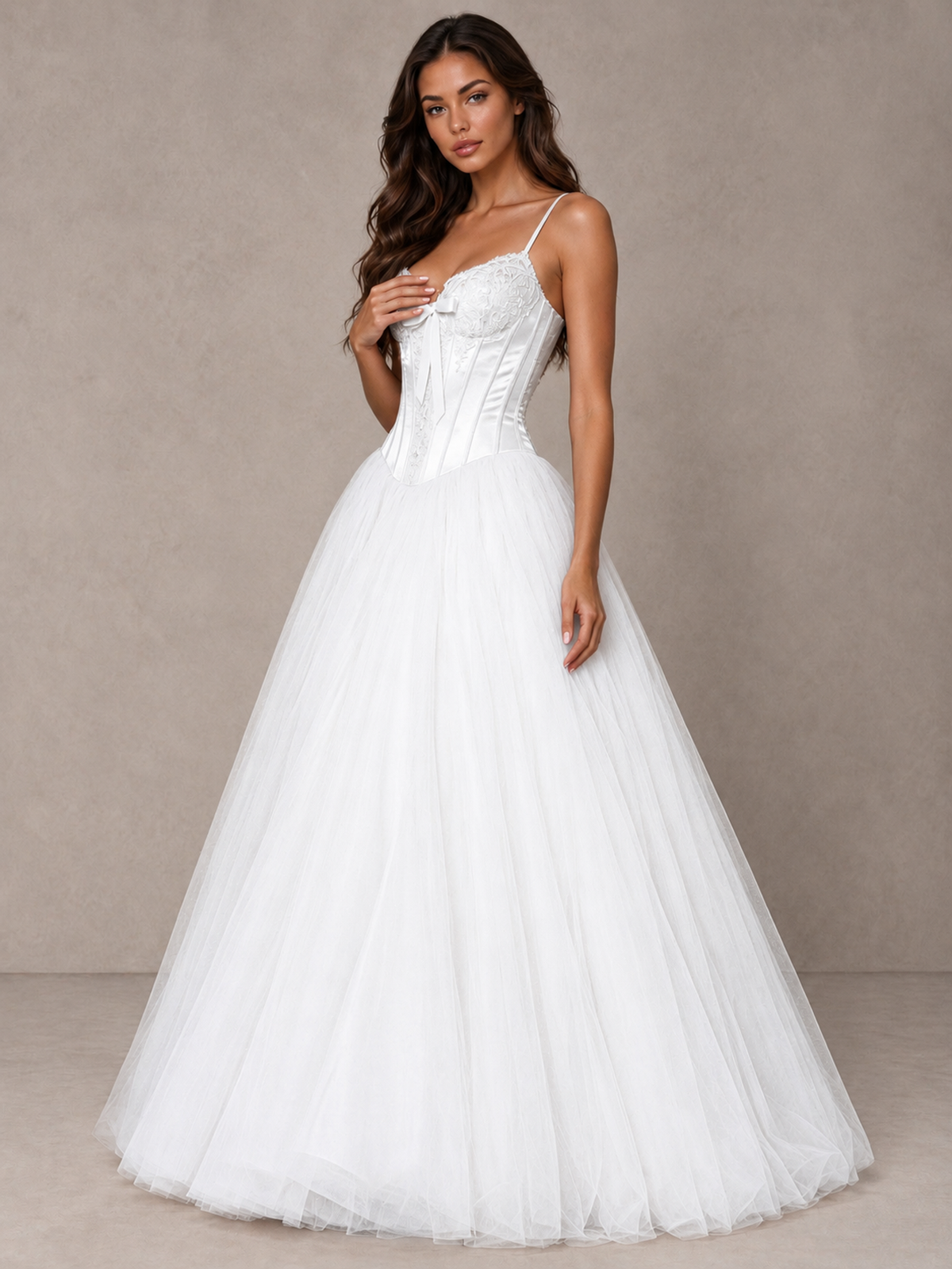 BOLODOO White Corset Tulle Prom Dress with Spaghetti Straps - White - White_3