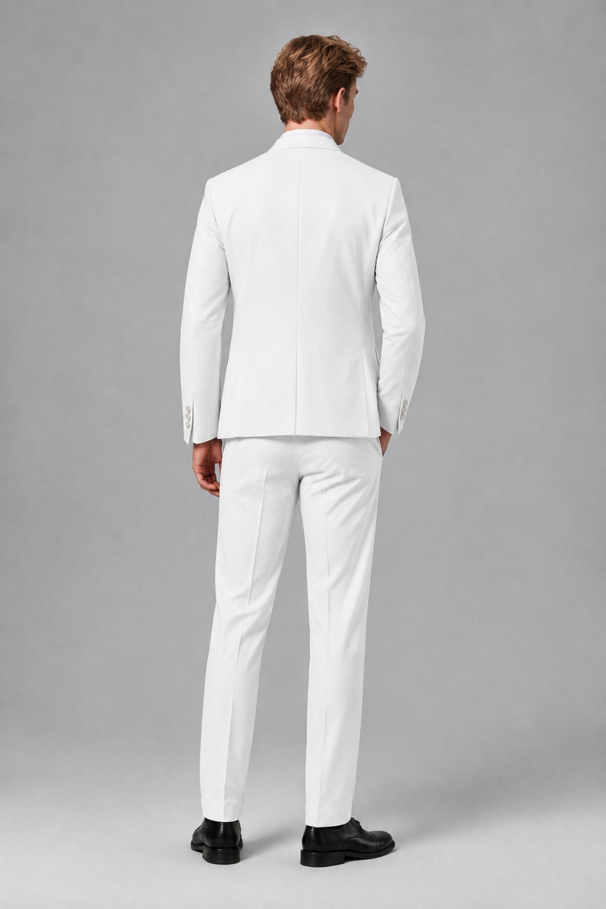 Bolodoo Men's White Mandarin Collar 3-Piece Suit – Jacket, Vest & Trousers - White - White_3