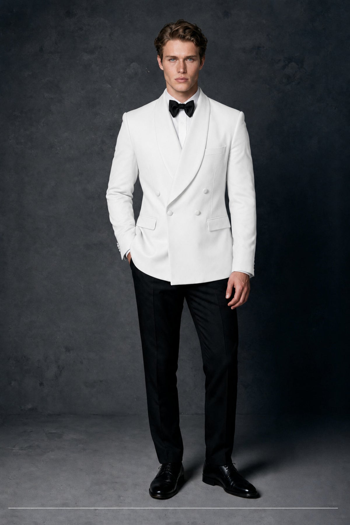BOLODOO Men's White Double-Breasted Tuxedo Blazer – Shawl Lapel Formal Suit Jacket - White
