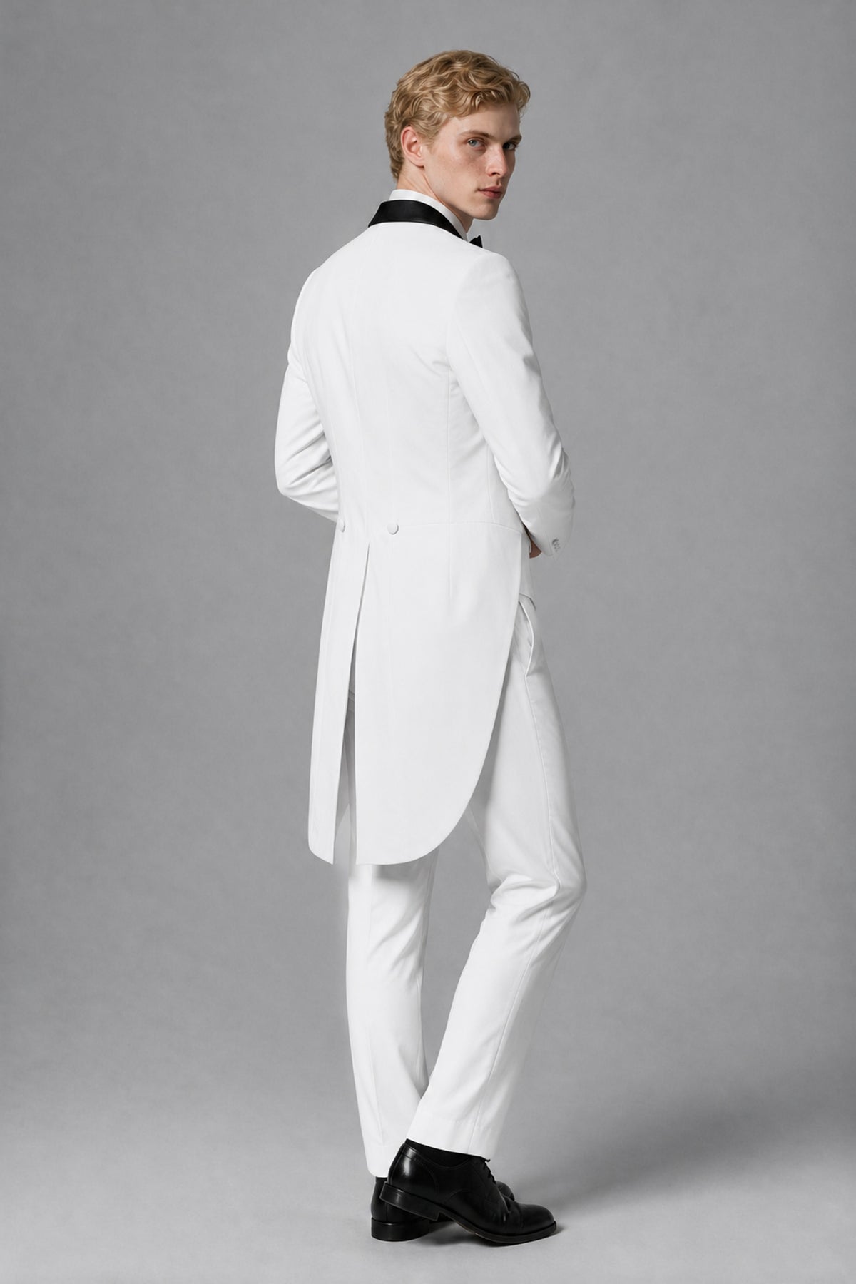 Bolodoo Men's White 3-Piece Tailcoat Tuxedo Suit with Vest & Trousers - White - White_3