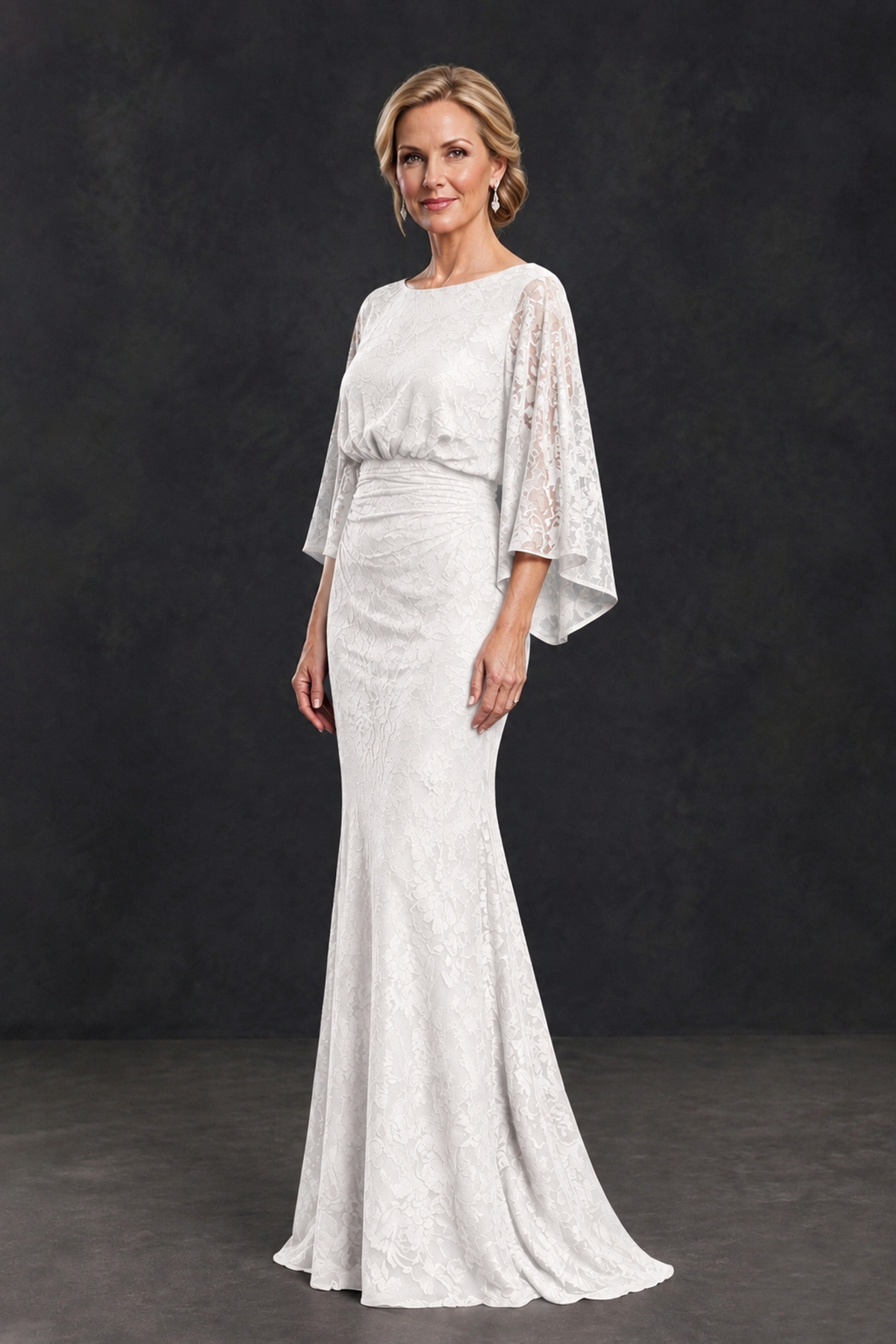 BOLODOO White Lace Flutter Sleeve Mother of the Bride Dress - White - White_3