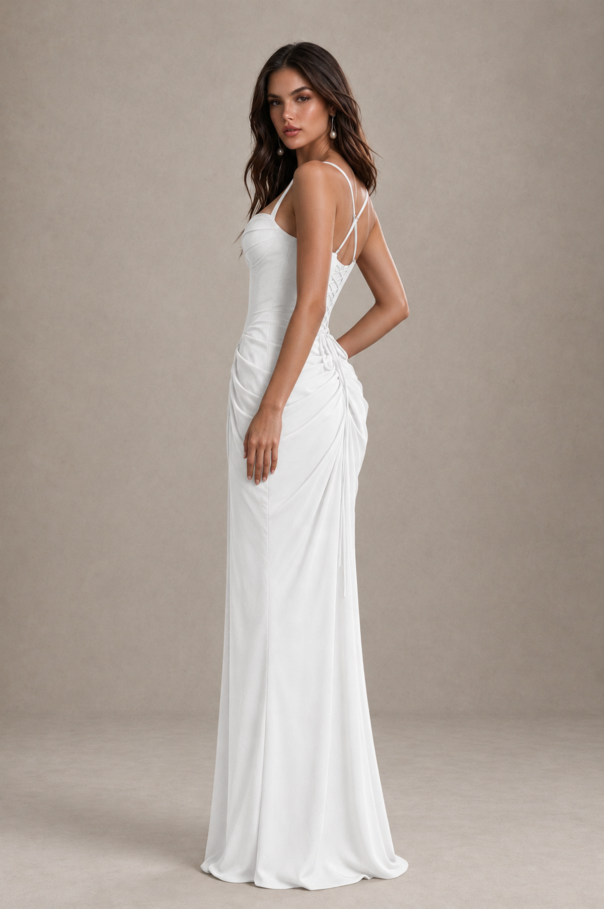 BOLODOO White Sweetheart Ruched Lace-Up Back Evening Gown - White - White_3