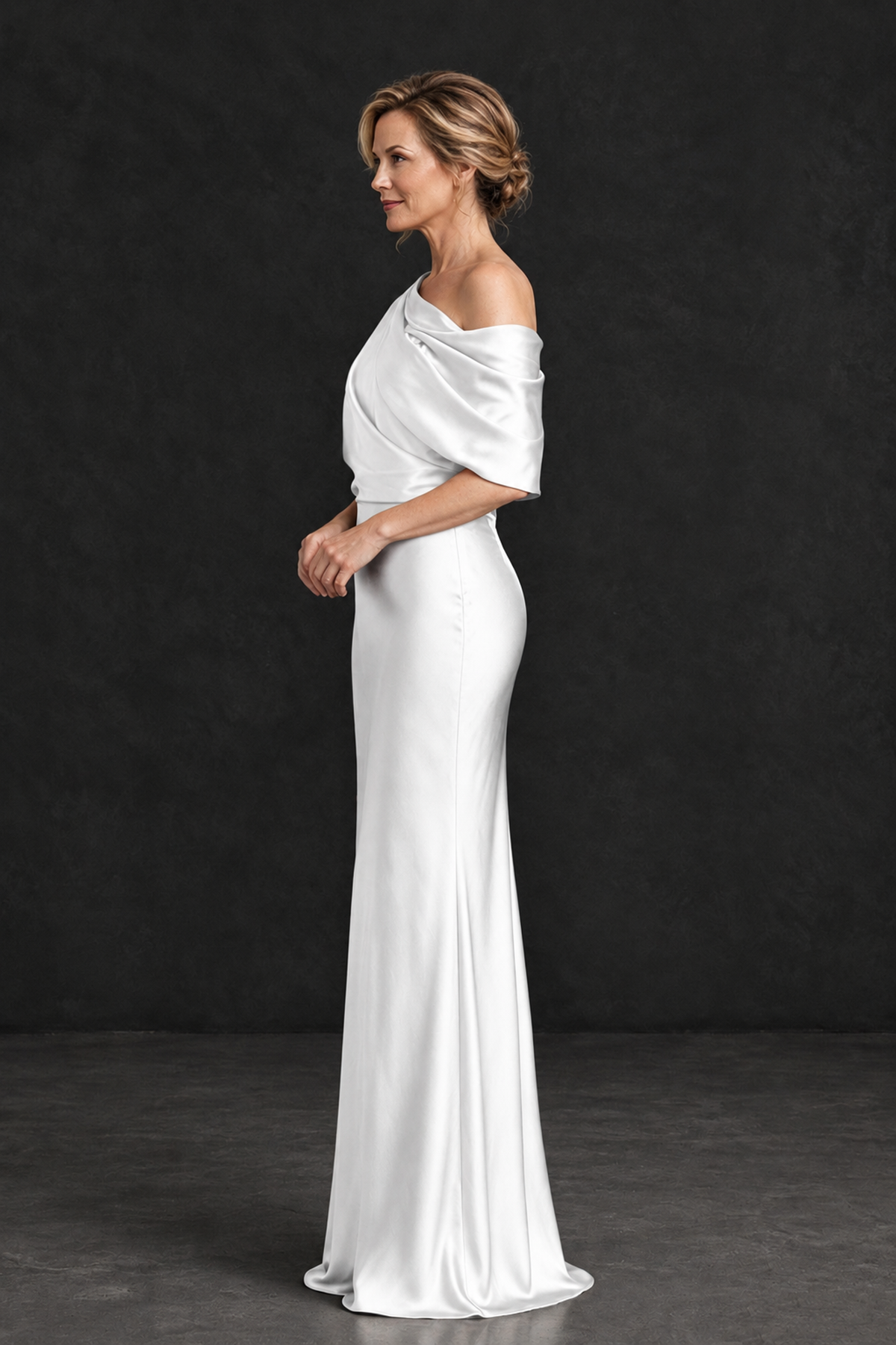 BOLODOO White Satin Asymmetric Mother of the Bride Dress - White - White_3