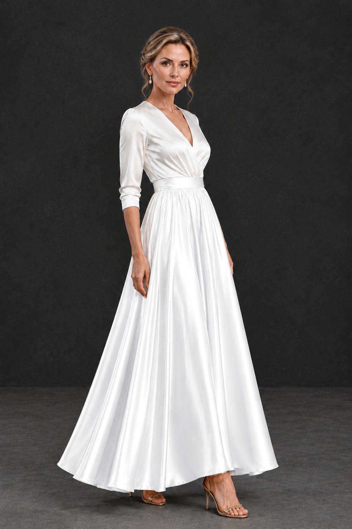 BOLODOO White and White V-Neck A-Line Mother of the Bride Dress - White - White_3
