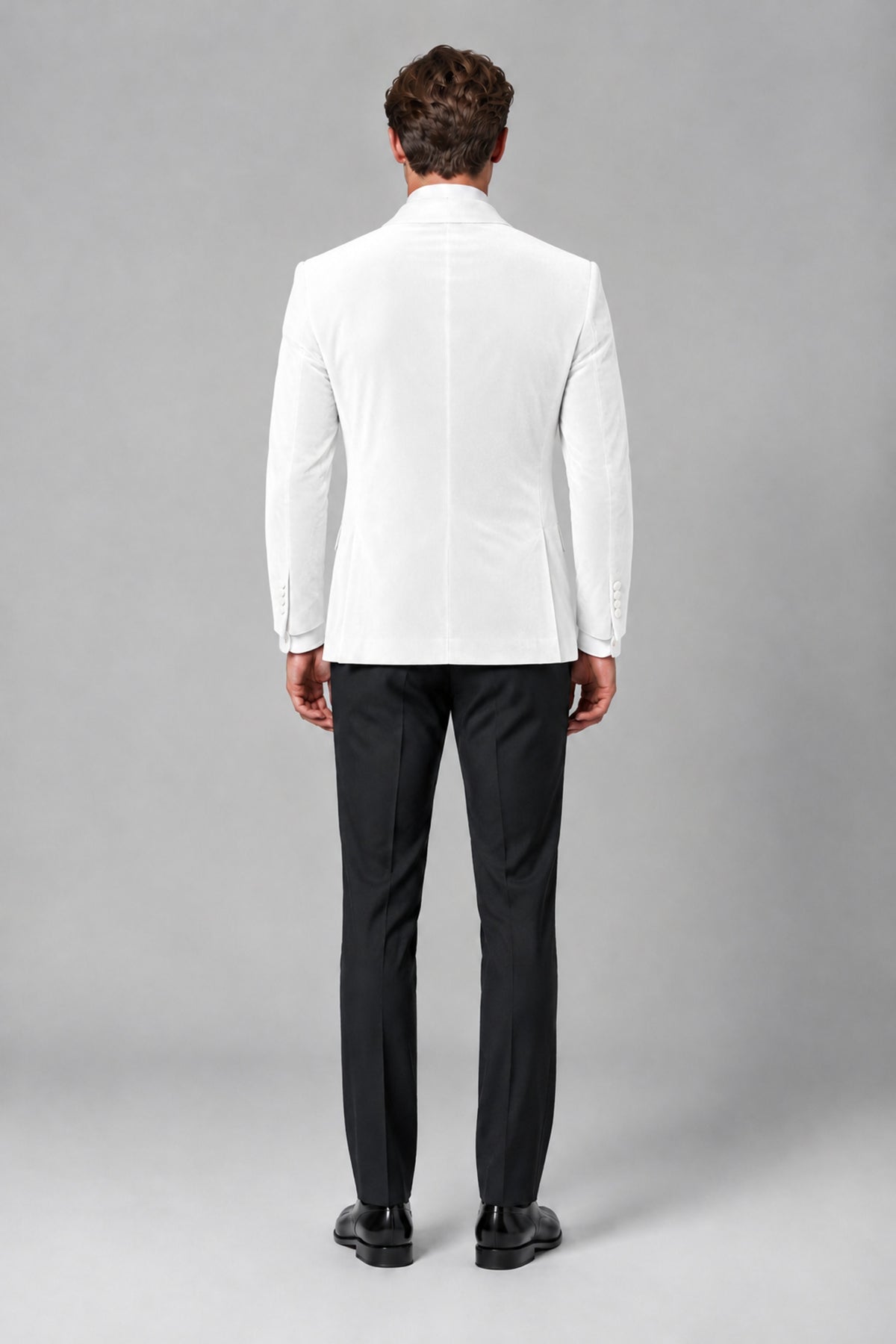 BOLODOO Men's White Velvet Blazer | Shawl Lapel Tuxedo Jacket - White - White_3