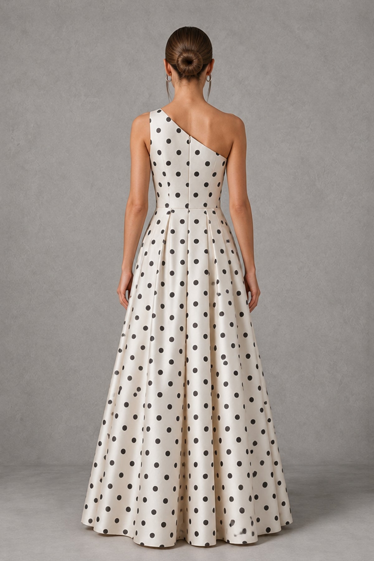 BOLODOO White and White Polka Dot One-Shoulder A-Line Maxi Dress - White