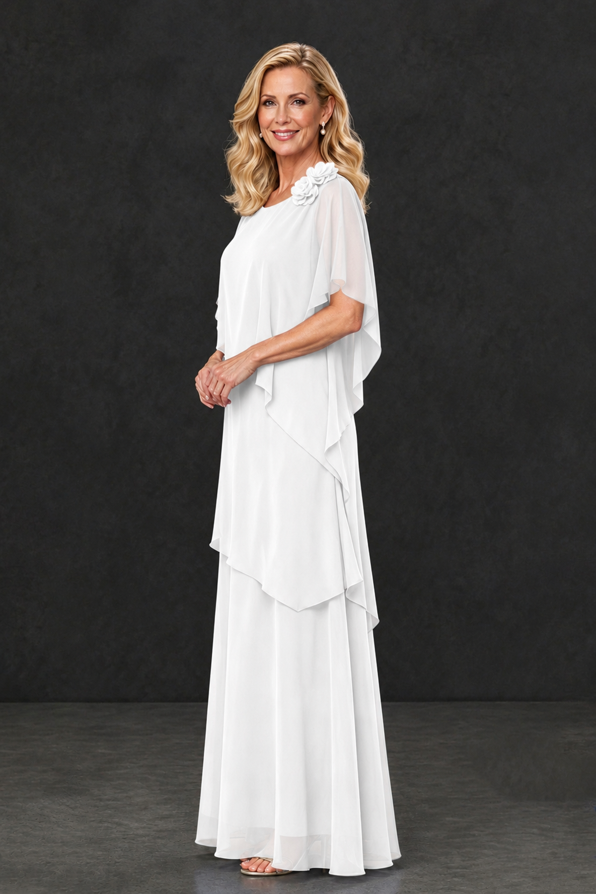 BOLODOO White Tiered Flutter Sleeve Mother of the Bride Maxi Dress - White - White_3