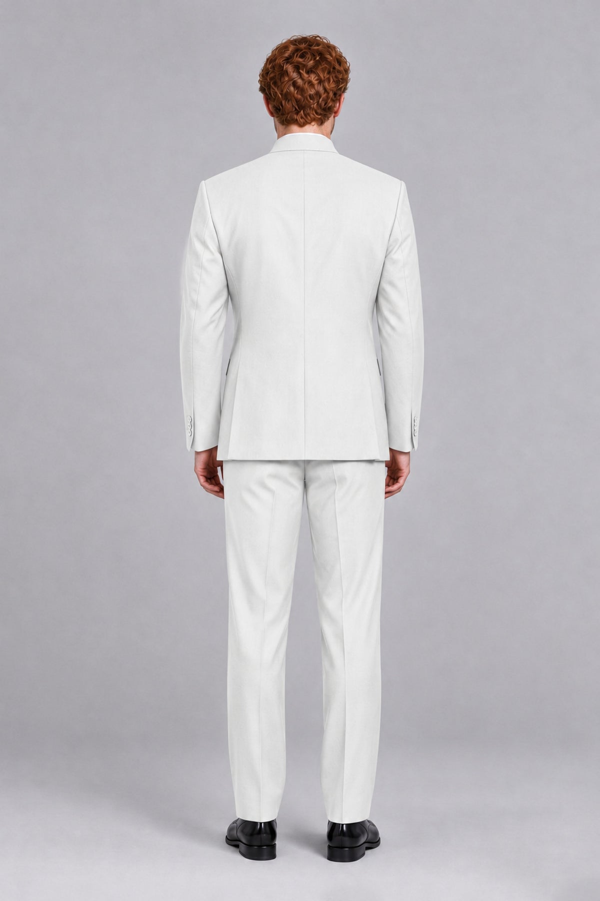 BOLODOO Men's White Mandarin Collar Two-Piece Suit - White - White_3