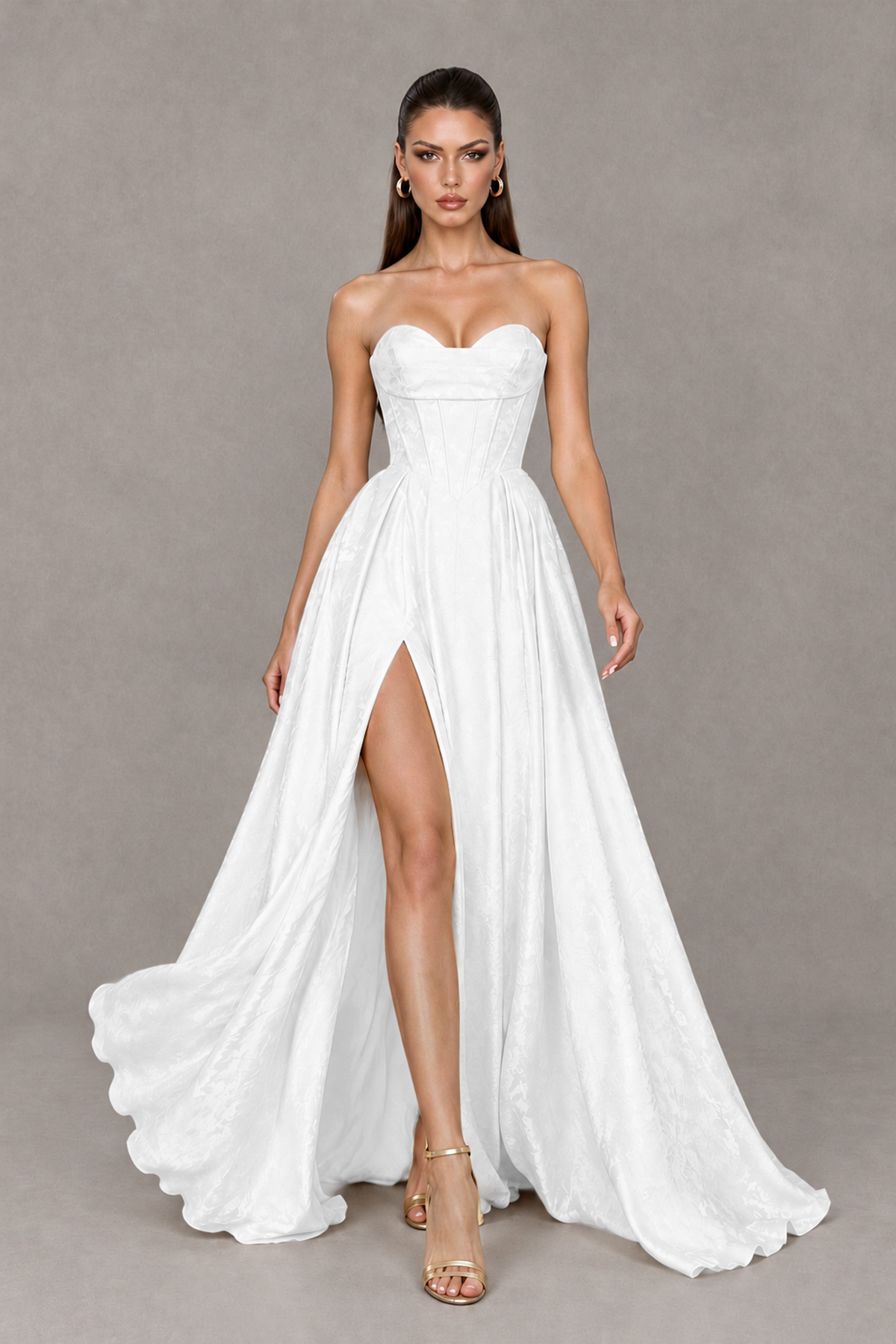 BOLODOO White Strapless Sweetheart Corset Prom Dress with High Slit – Lace-Up Back A-Line Evening Gown - White - White_4