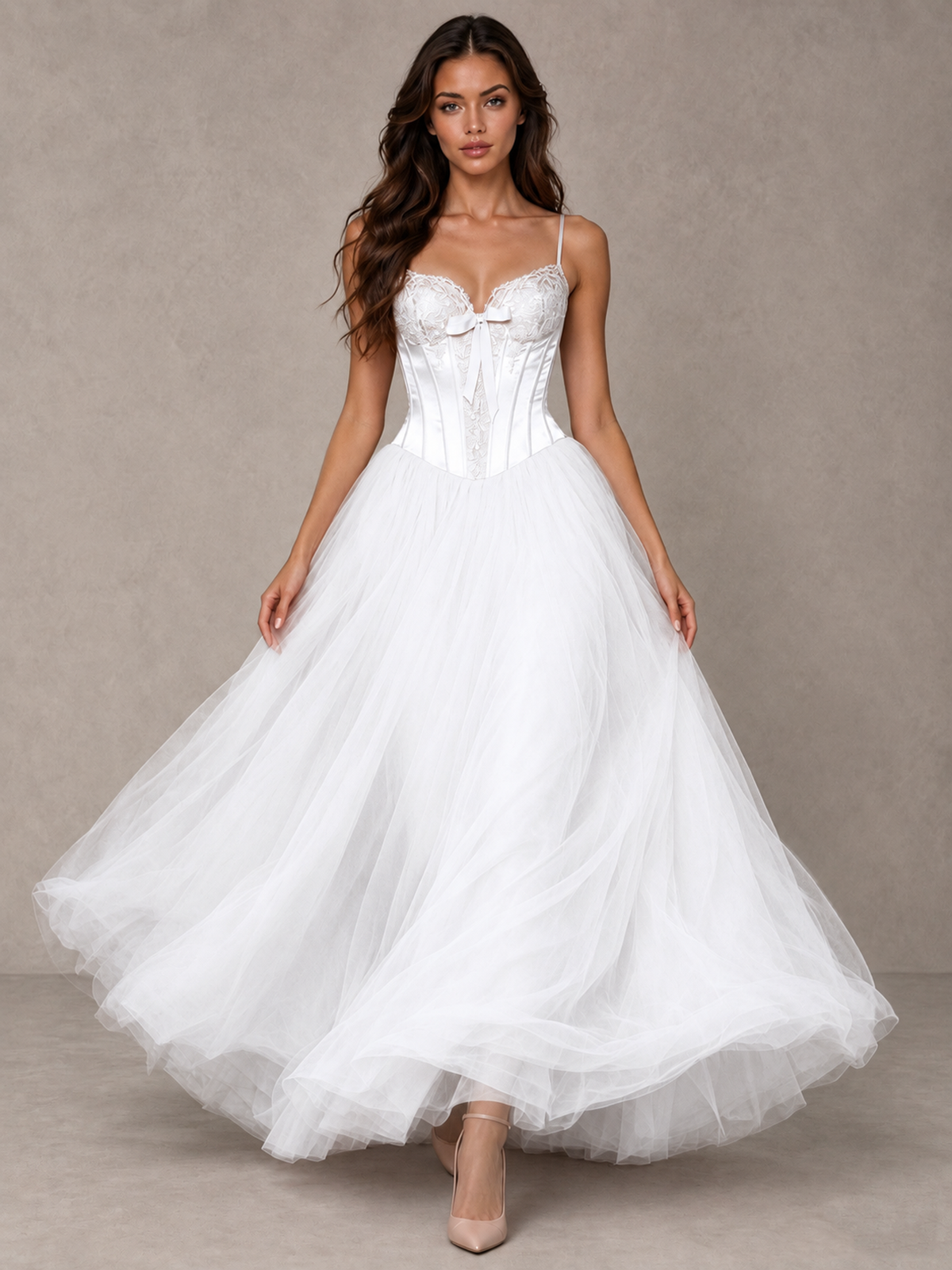 BOLODOO White Corset Tulle Prom Dress with Spaghetti Straps - White - White_4