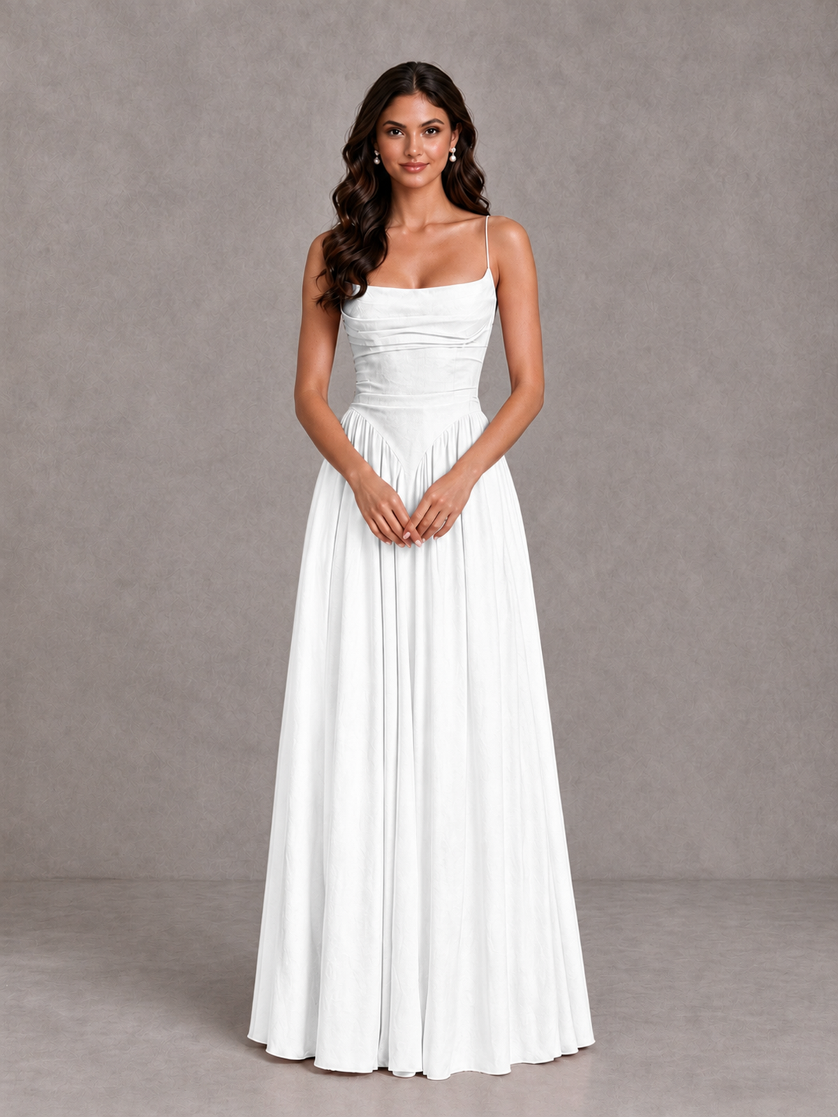 BOLODOO White Lace-Up Back A-Line Bridesmaid Dress - White - White_4