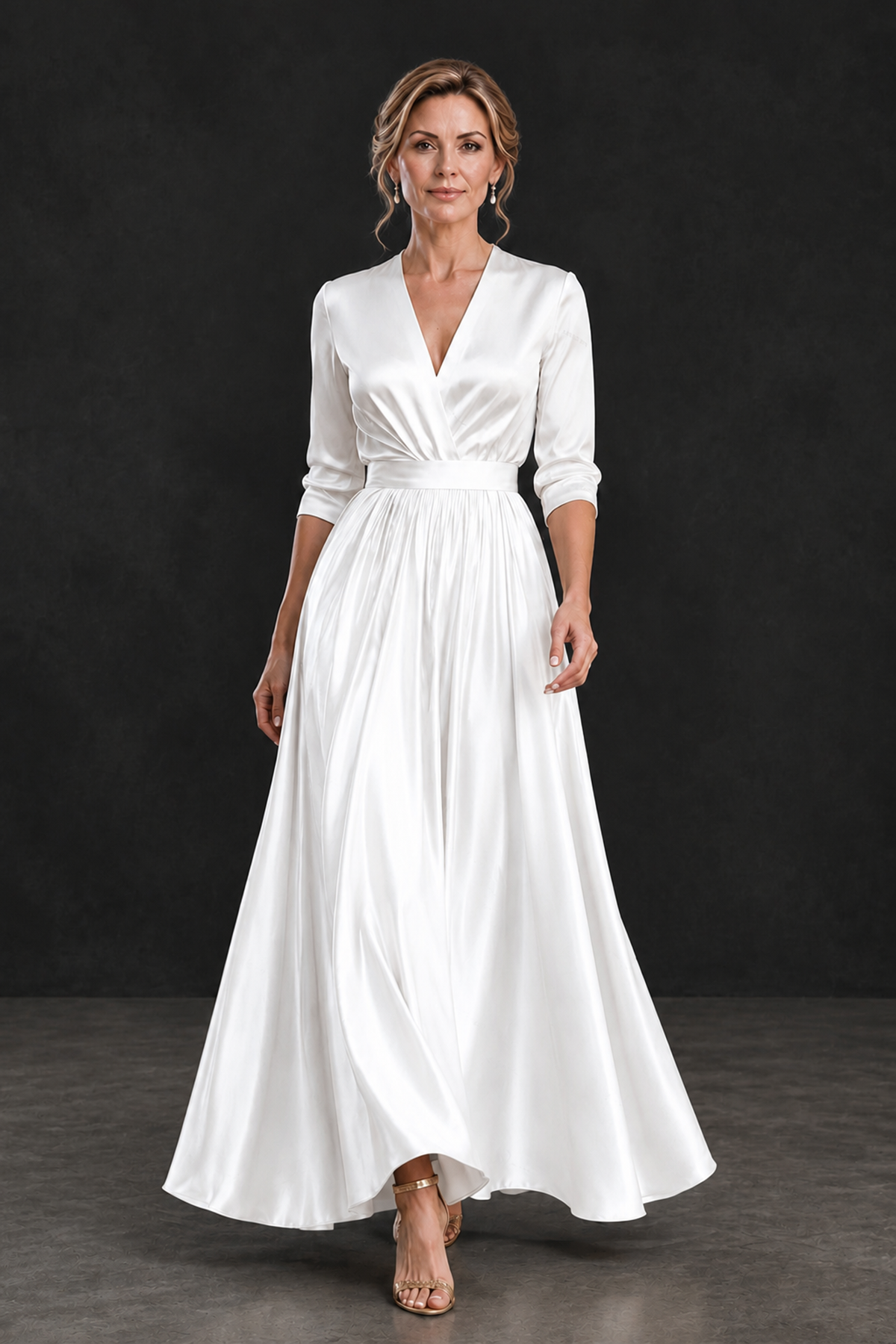 BOLODOO White and White V-Neck A-Line Mother of the Bride Dress - White - White_4