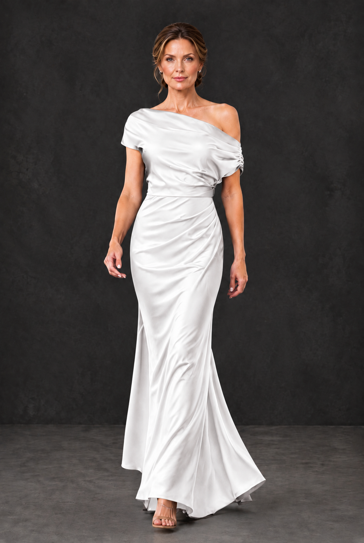 BOLODOO White Asymmetric Ruched Mother of the Bride Dress - White - White_4