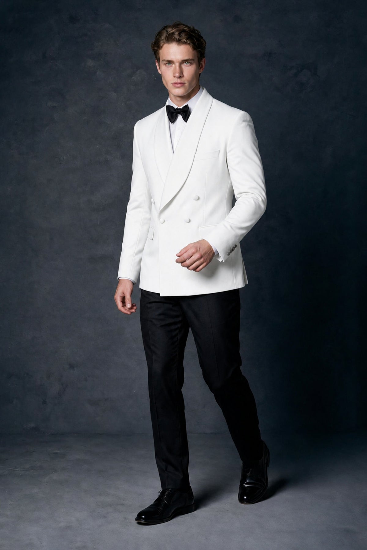 BOLODOO Men's White Double-Breasted Tuxedo Blazer – Shawl Lapel Formal Suit Jacket - White