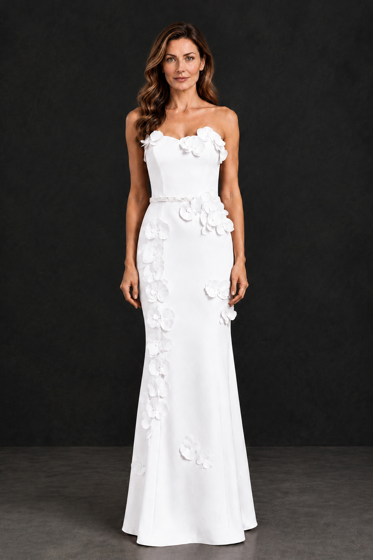 BOLODOO White Strapless Mother of the Bride Dress with 3D Floral Appliques - White - White_4