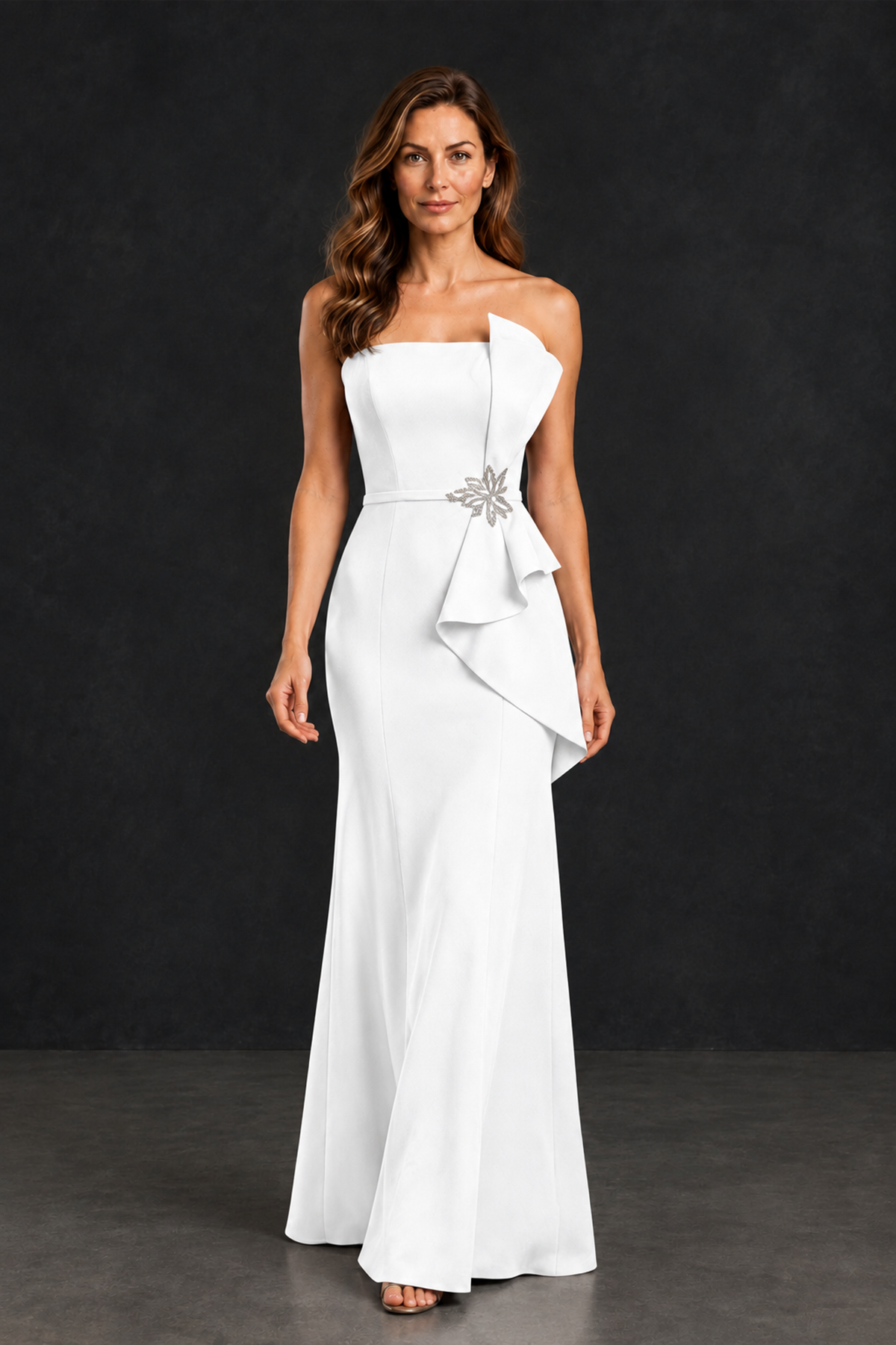 BOLODOO White Strapless Mother of the Bride Dress with Ruffle Detail - White - White_4