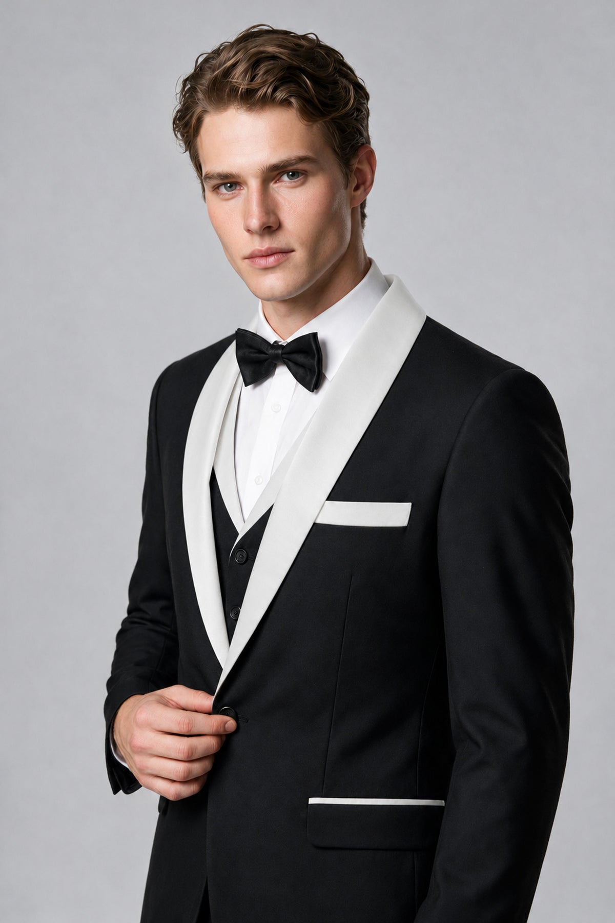 Bolodoo Men's White 3-Piece Shawl Lapel Tuxedo Suit - White - White_4