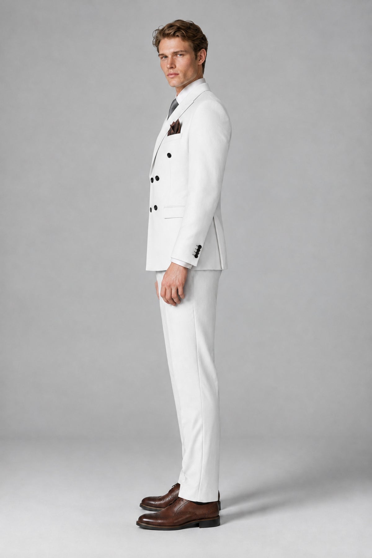 Bolodoo Men's White Double-Breasted Two-Piece Suit with Peak Lapels - White - White_4