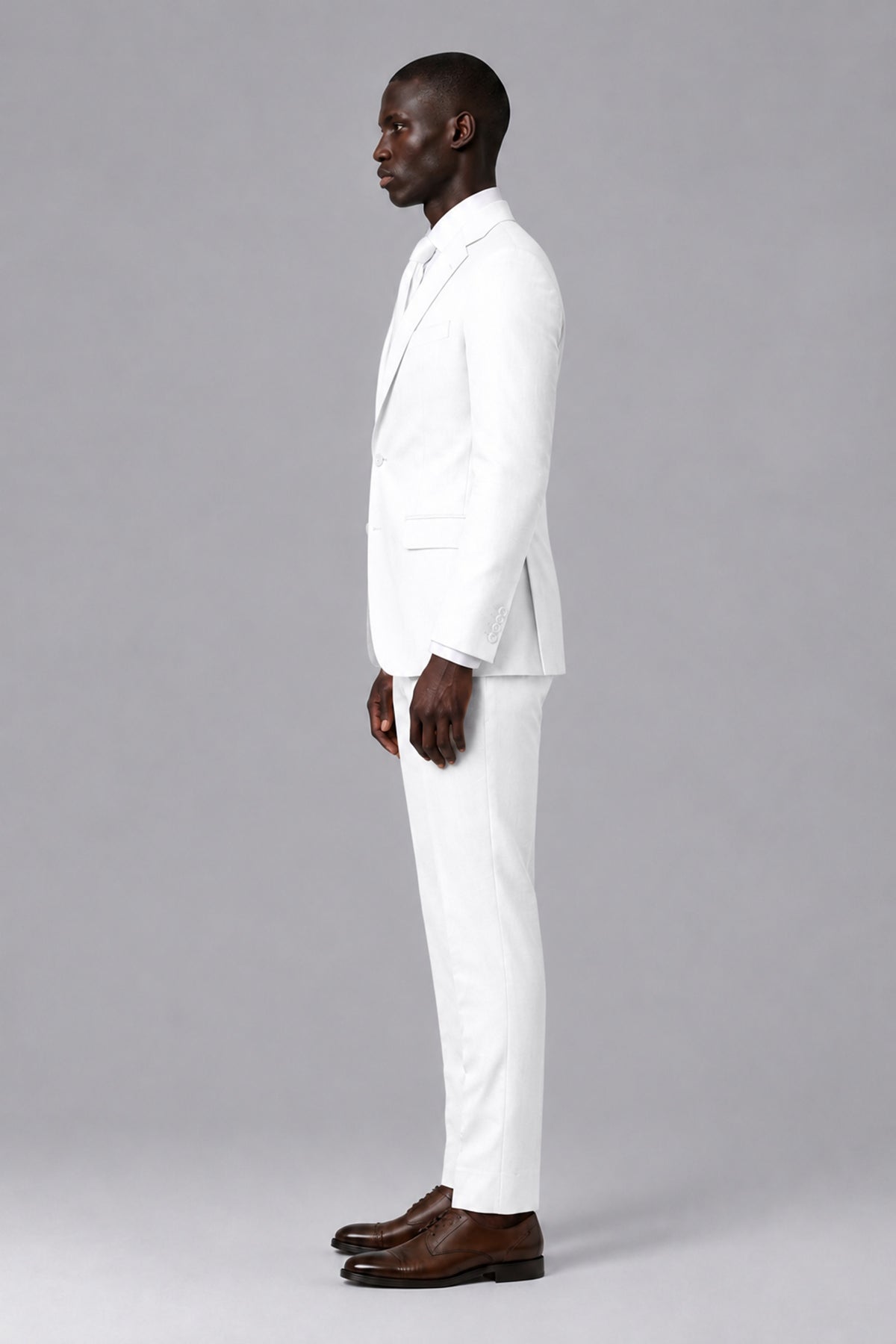 Men's White Two-Piece Notch Lapel Suit - White - White_4