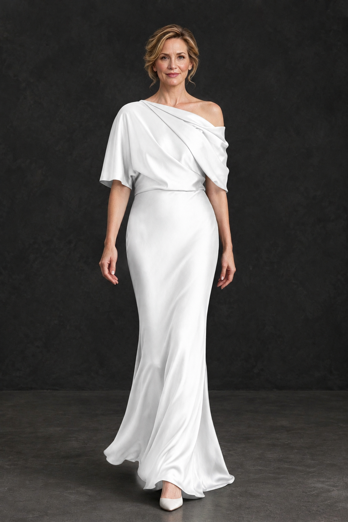 BOLODOO White Satin Asymmetric Mother of the Bride Dress - White - White_4