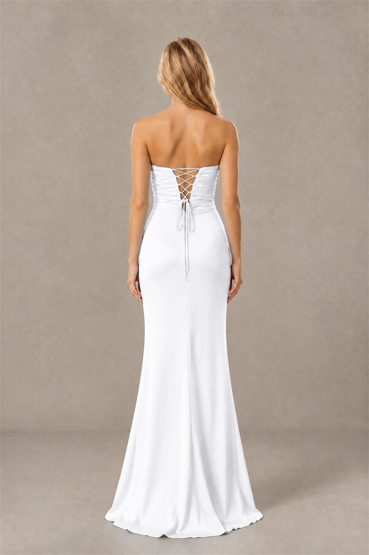 BOLODOO White Sweetheart Strapless Twist Knot Cutout Lace-Up Back Satin Mermaid Maxi Dress - White - White(4)