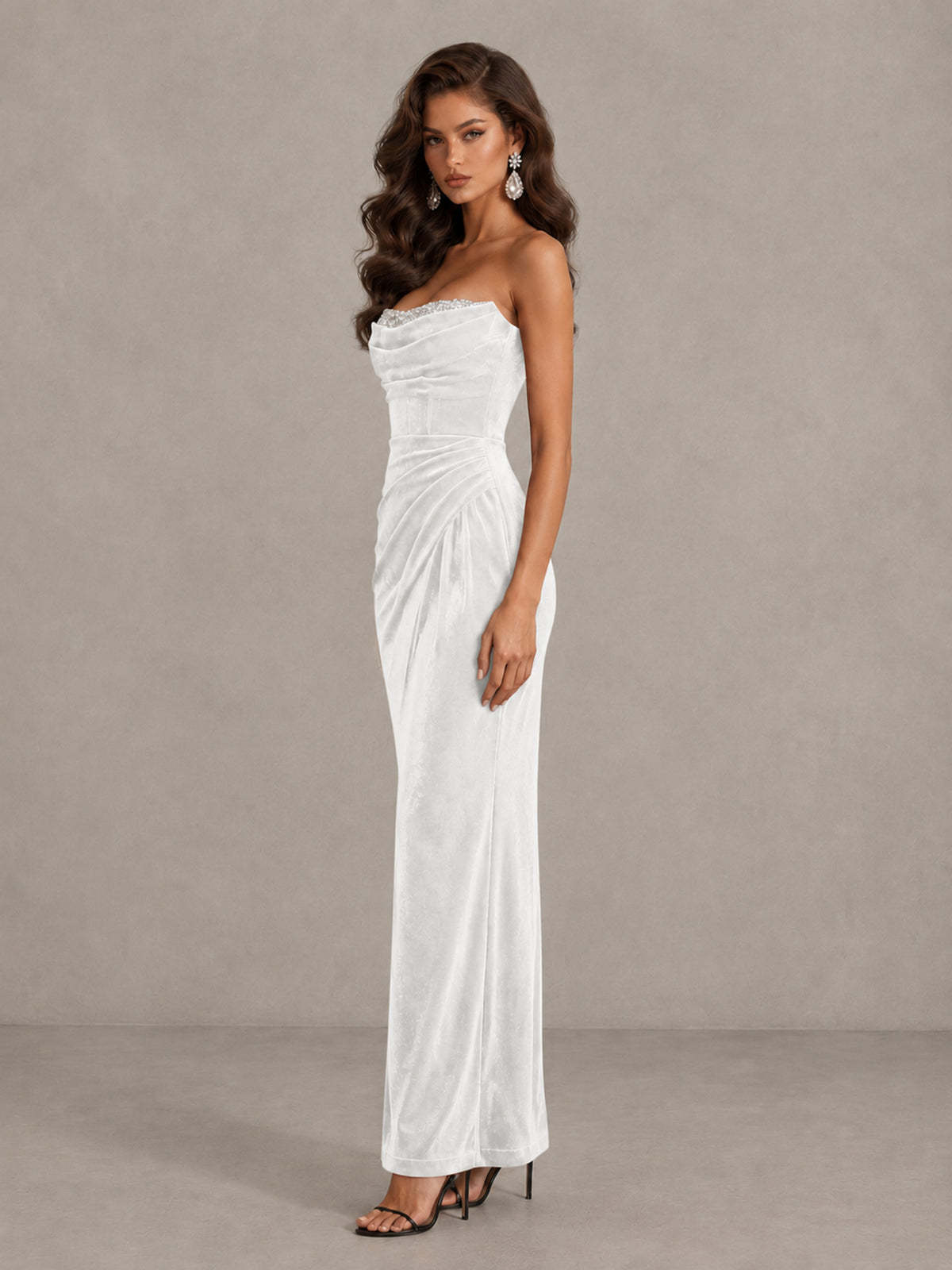 BOLODOO White Strapless Velvet Cocktail Maxi Dress - White - White_4