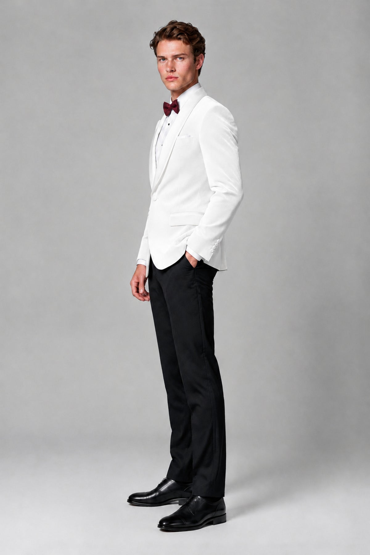 BOLODOO Men's White Velvet Blazer | Shawl Lapel Tuxedo Jacket - White - White_4