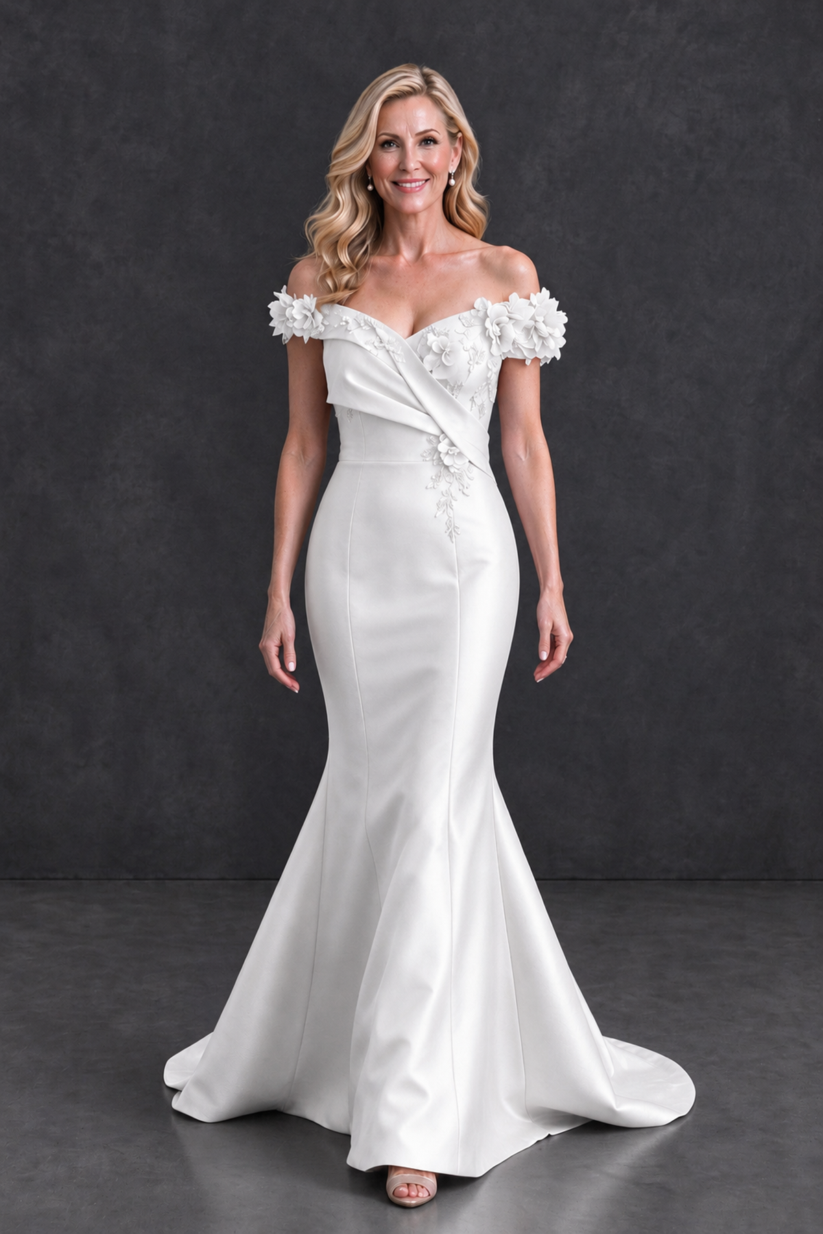 BOLODOO White Off-Shoulder Floral Mermaid Mother of the Bride Dress - White - White_4