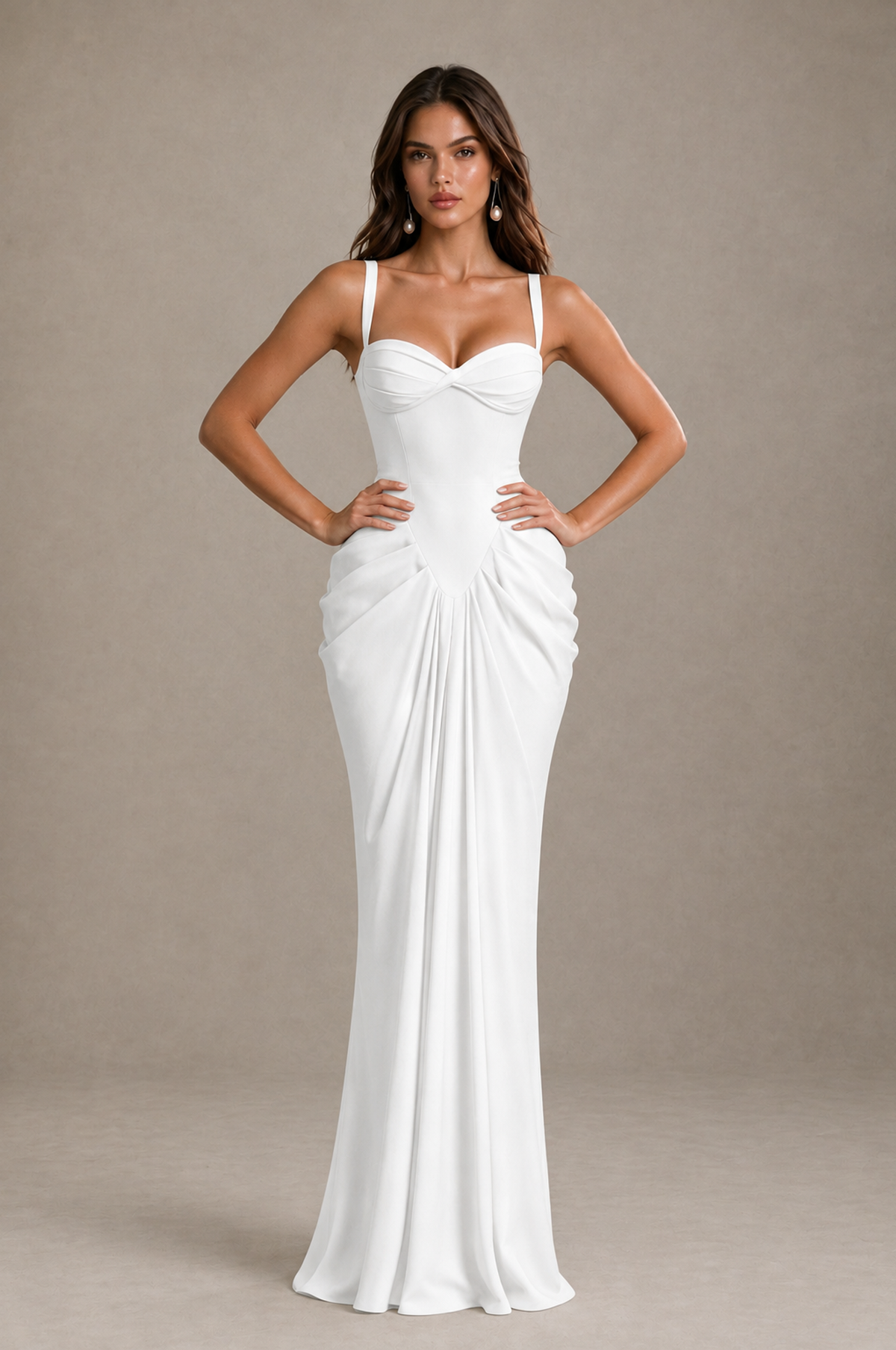 BOLODOO White Sweetheart Ruched Lace-Up Back Evening Gown - White - White_4