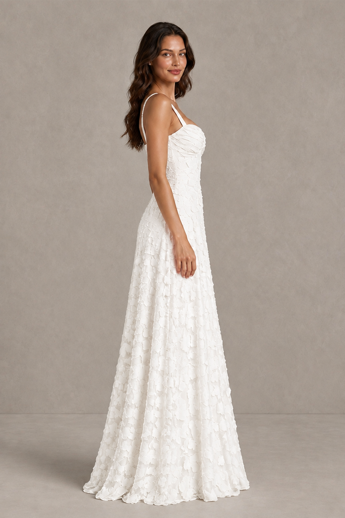 BOLODOO White Floral-Textured A-Line Dress with Lace-Up Back - White - White_4
