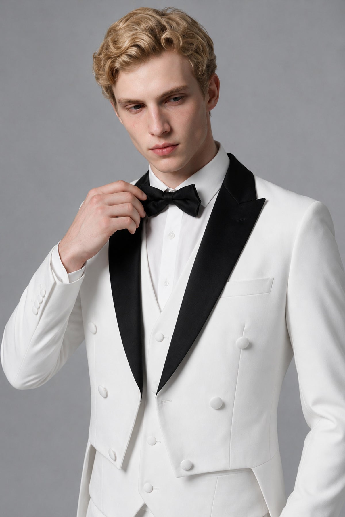 Bolodoo Men's White 3-Piece Tailcoat Tuxedo Suit with Vest & Trousers - White - White_4