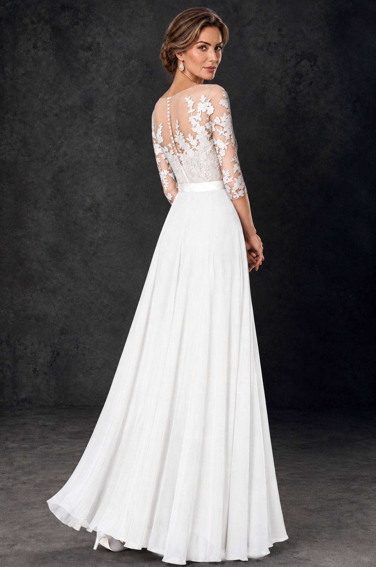 BOLODOO White Lace Wide-Leg Jumpsuit with Three-Quarter Sleeves - White - White_4