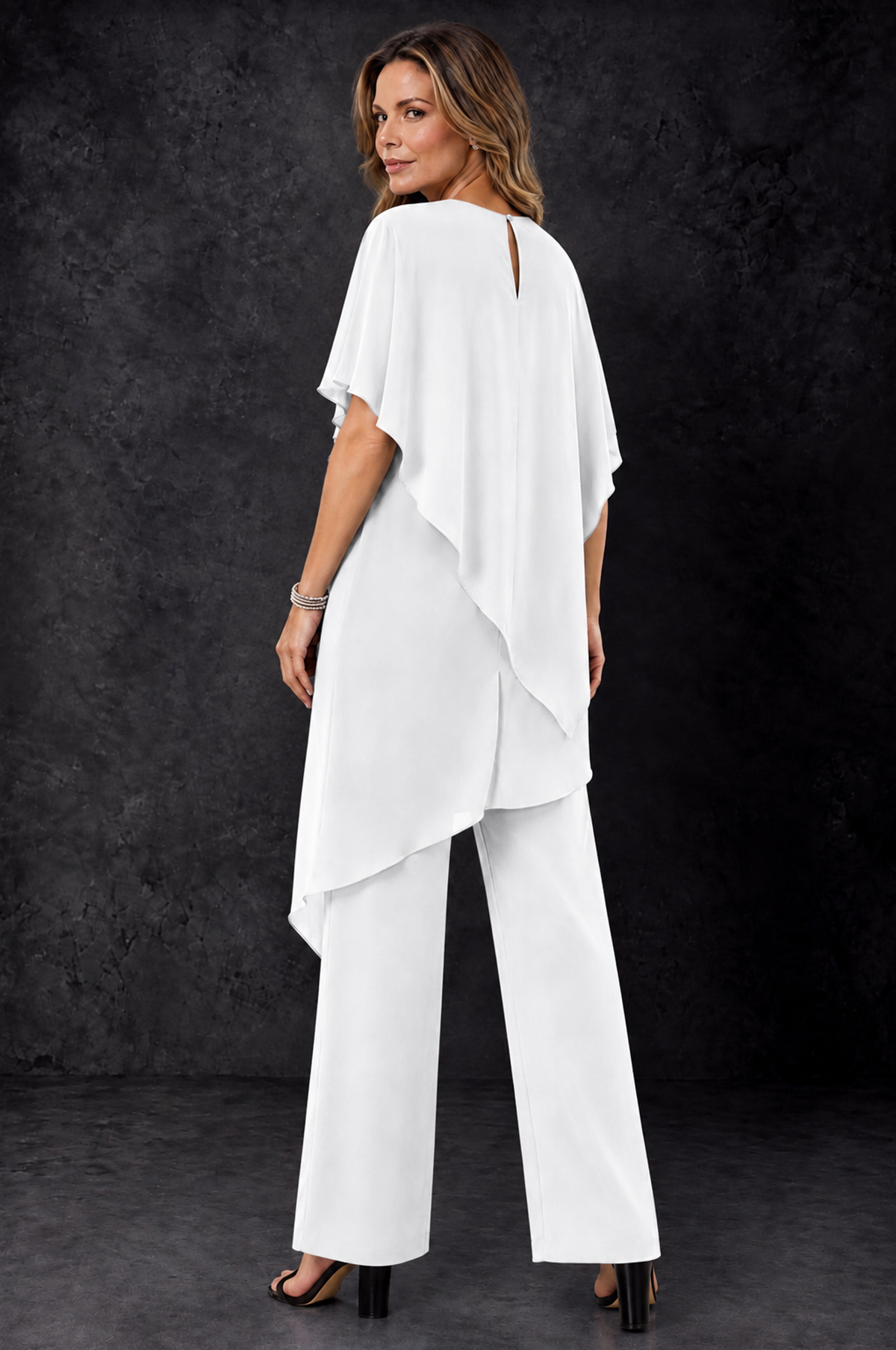 BOLODOO White Chiffon Two Piece Mother of the Bride Pant Suit - White - White_4