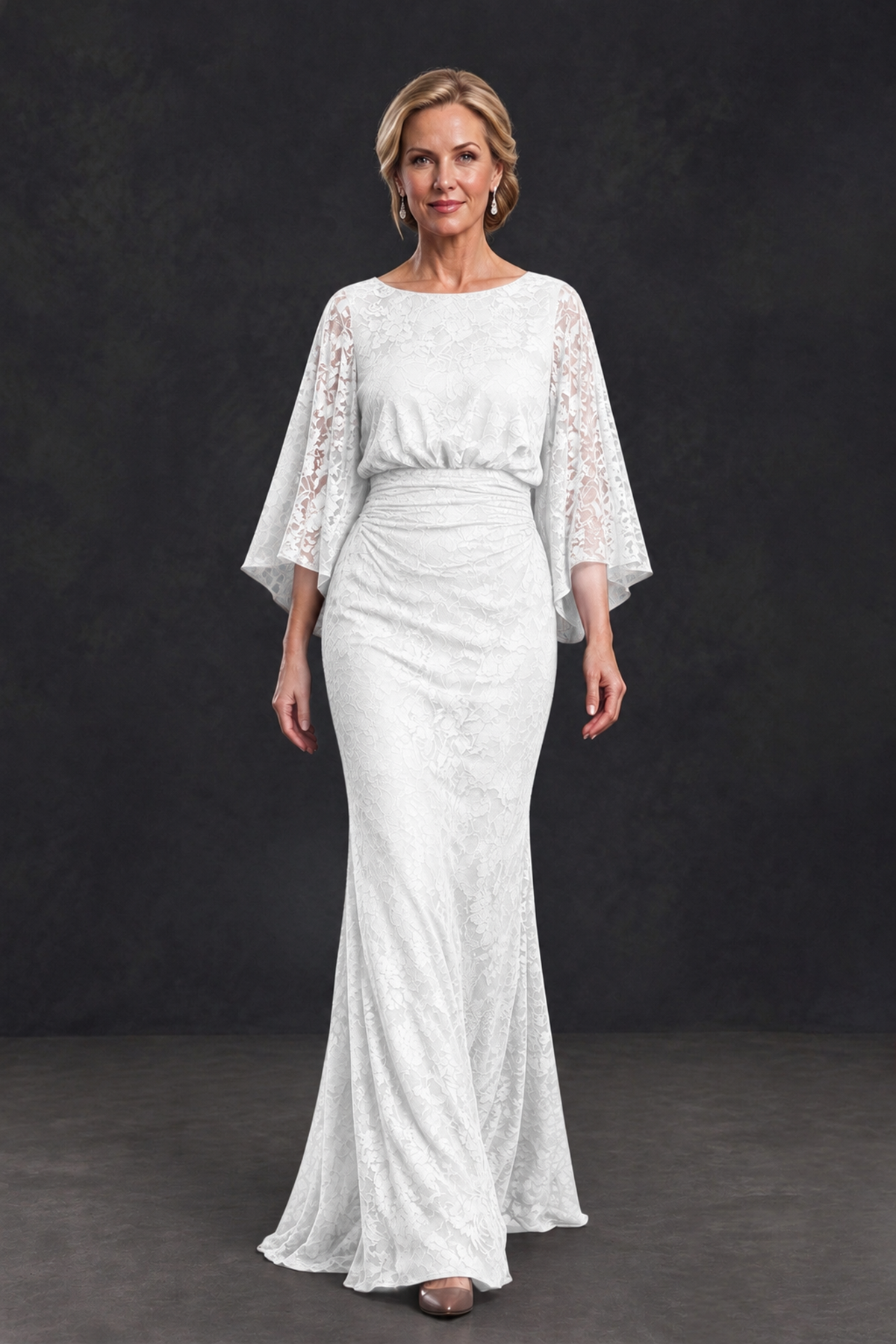 BOLODOO White Lace Flutter Sleeve Mother of the Bride Dress - White - White_4