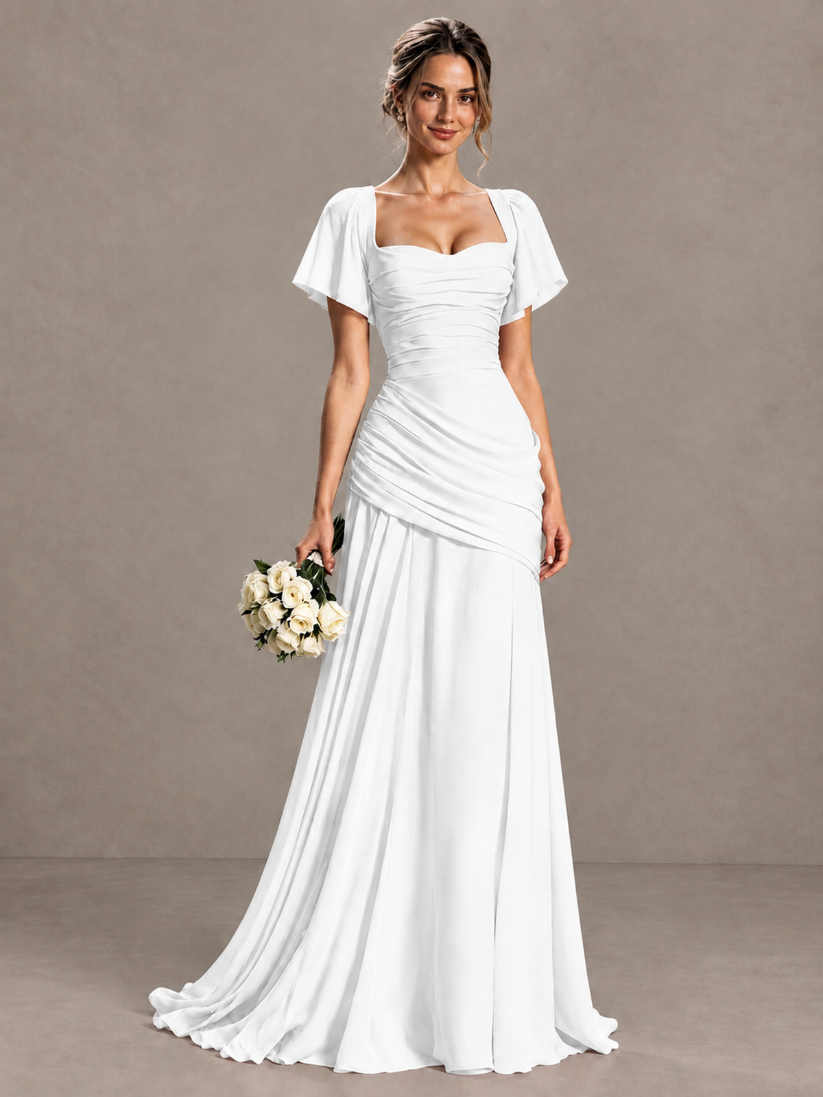 BOLODOO White Flutter Sleeve Lace-Up Back Maxi Dress - White - White (1)