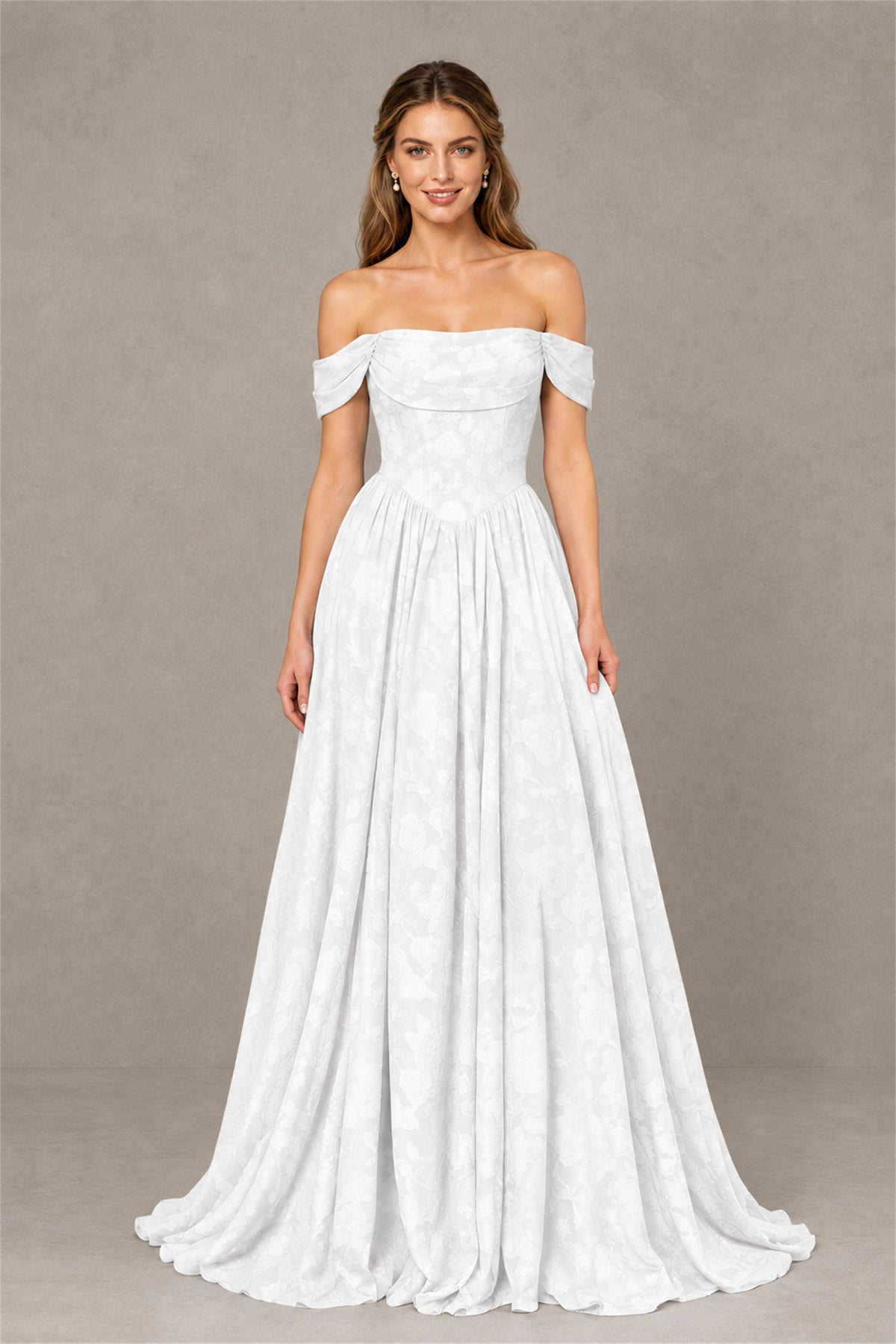 BOLODOO White Off-Shoulder Floral A-Line Maxi Dress - White