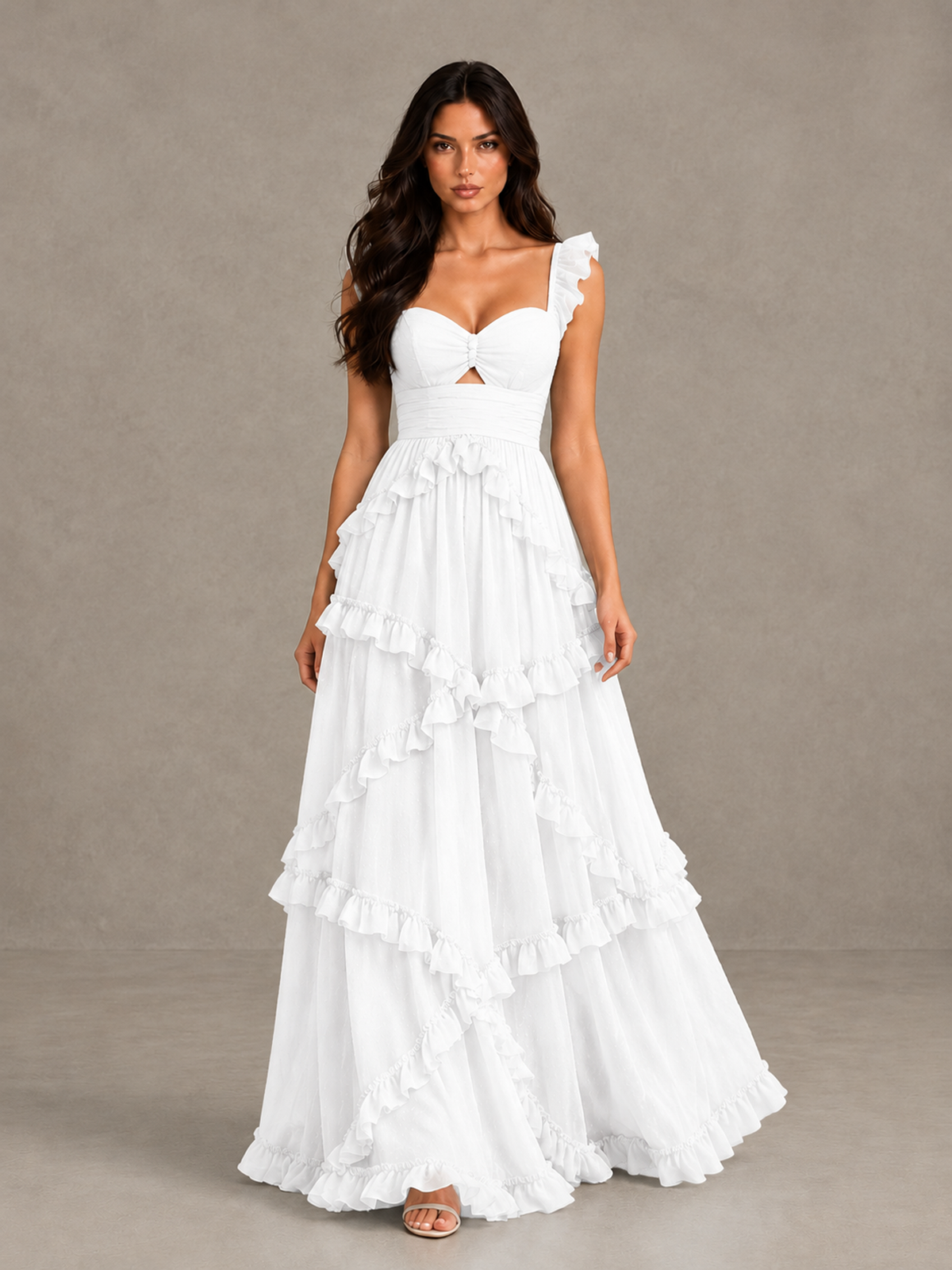 BOLODOO White Ruffle A-Line Prom Dress with Open Back - White - White (1)