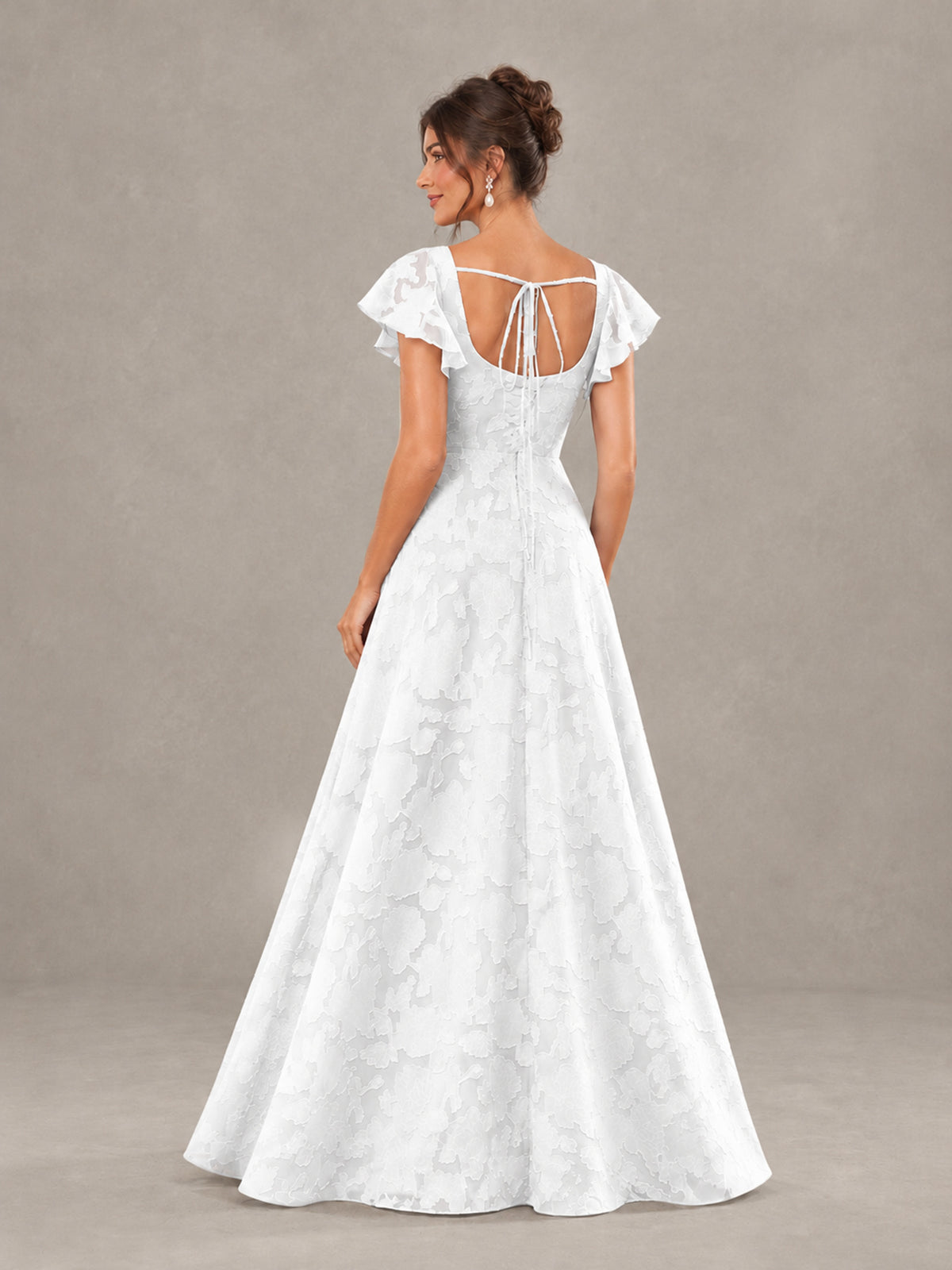 BOLODOO White Floral Flutter Sleeve Bridesmaid Dress with Slit - White - White (2)