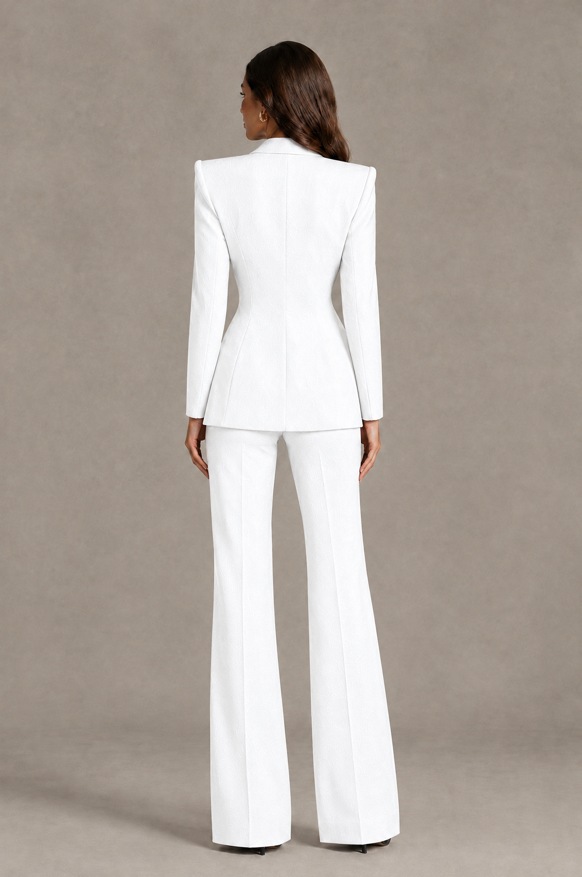 BOLODOO White Long Sleeve Wrap Blazer Pantsuit with Wide-Leg Trousers - White - White (2)