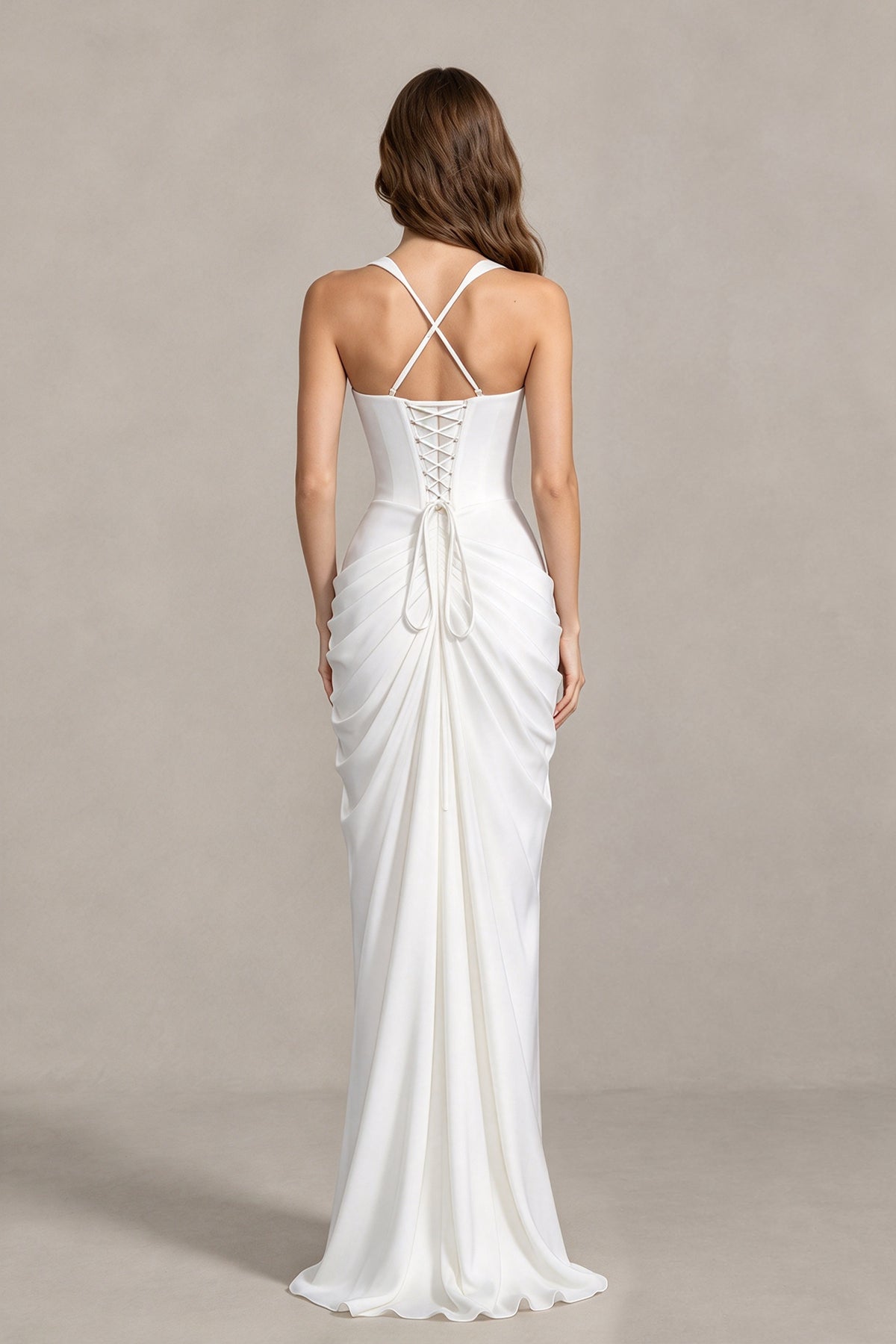 BOLODOO Chocolate White Sweetheart Maxi Dress with High Slit - White