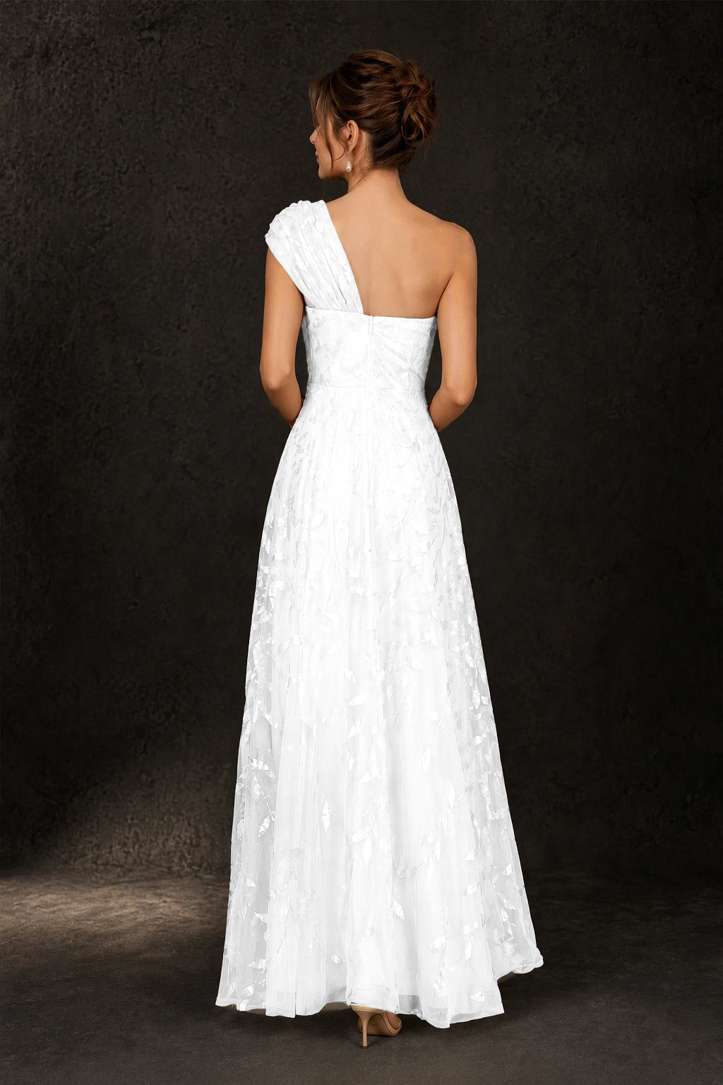 BOLODOO White Leaf Sequin One-Shoulder A-Line Maxi Gown – Mother of the Bride & Formal Evening Dress - White
