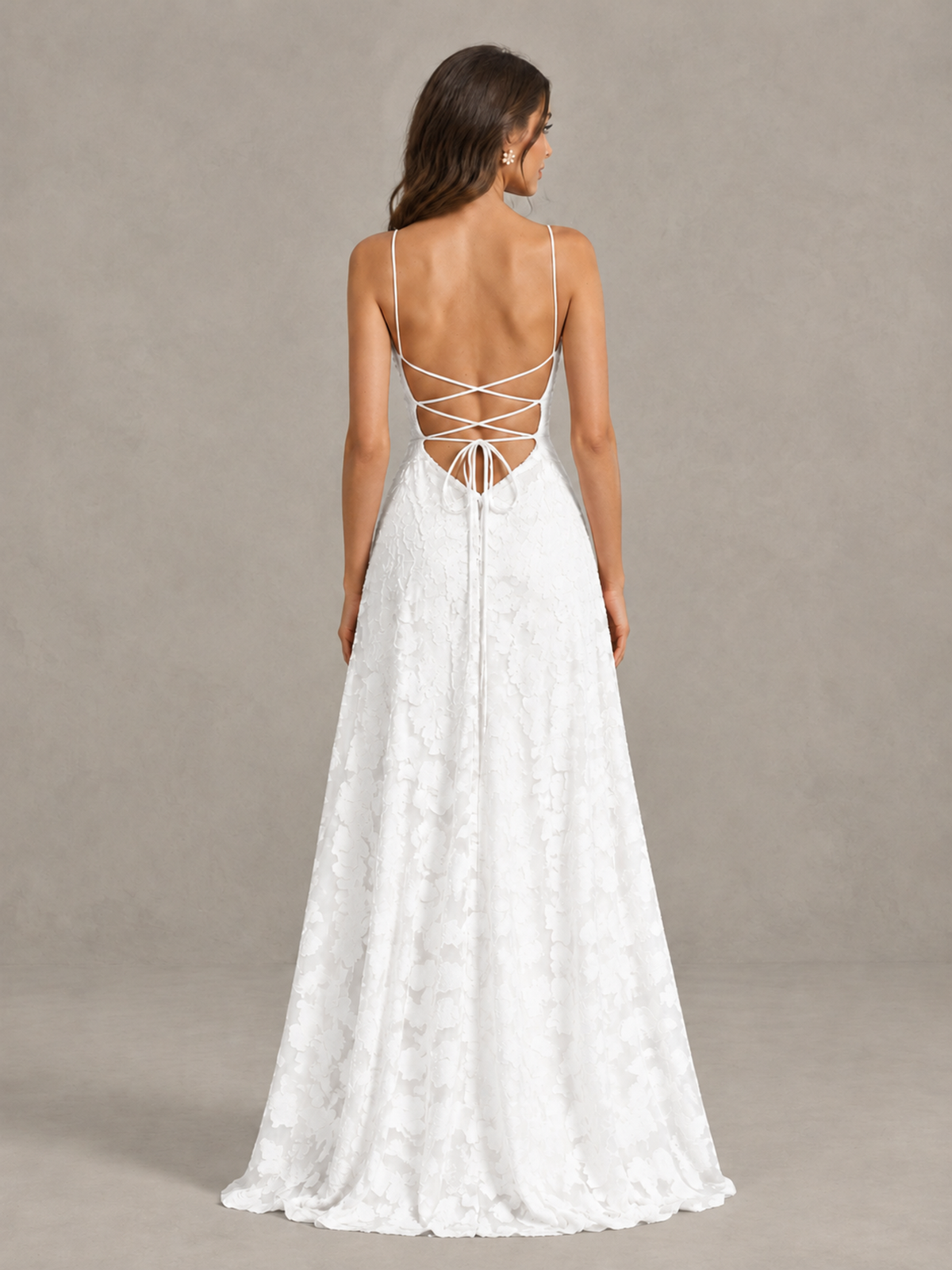 BOLODOO White Floral Appliqué Slit Maxi Dress - White - White (2)