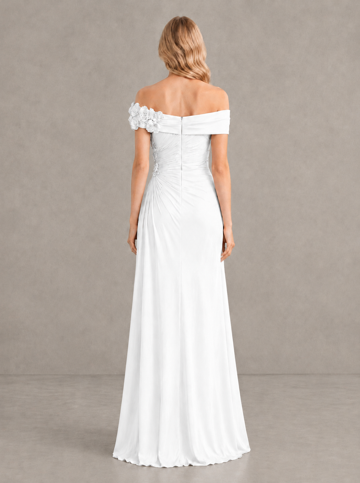BOLODOO White Off-Shoulder Floral Applique Wedding Guest Maxi Dress - White - White (2)