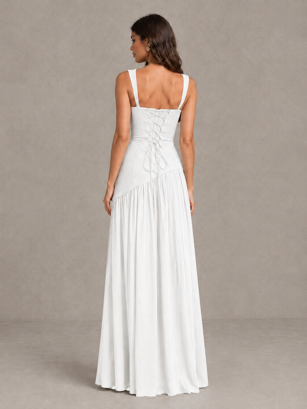 BOLODOO White Brown Scarf Bridesmaid Dress with Lace-Up Back - White - White (2)