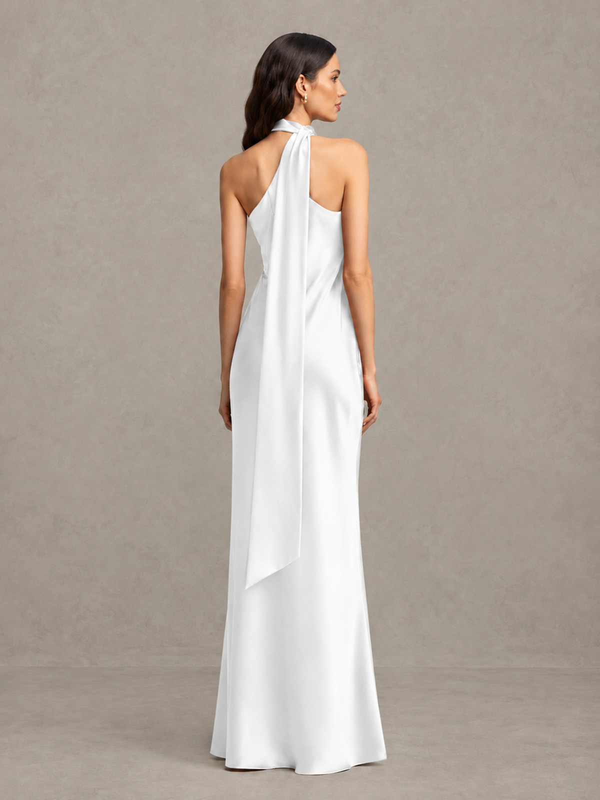 BOLODOO White Satin One-Shoulder Bridesmaid Dress with Open Back - White - White (2)