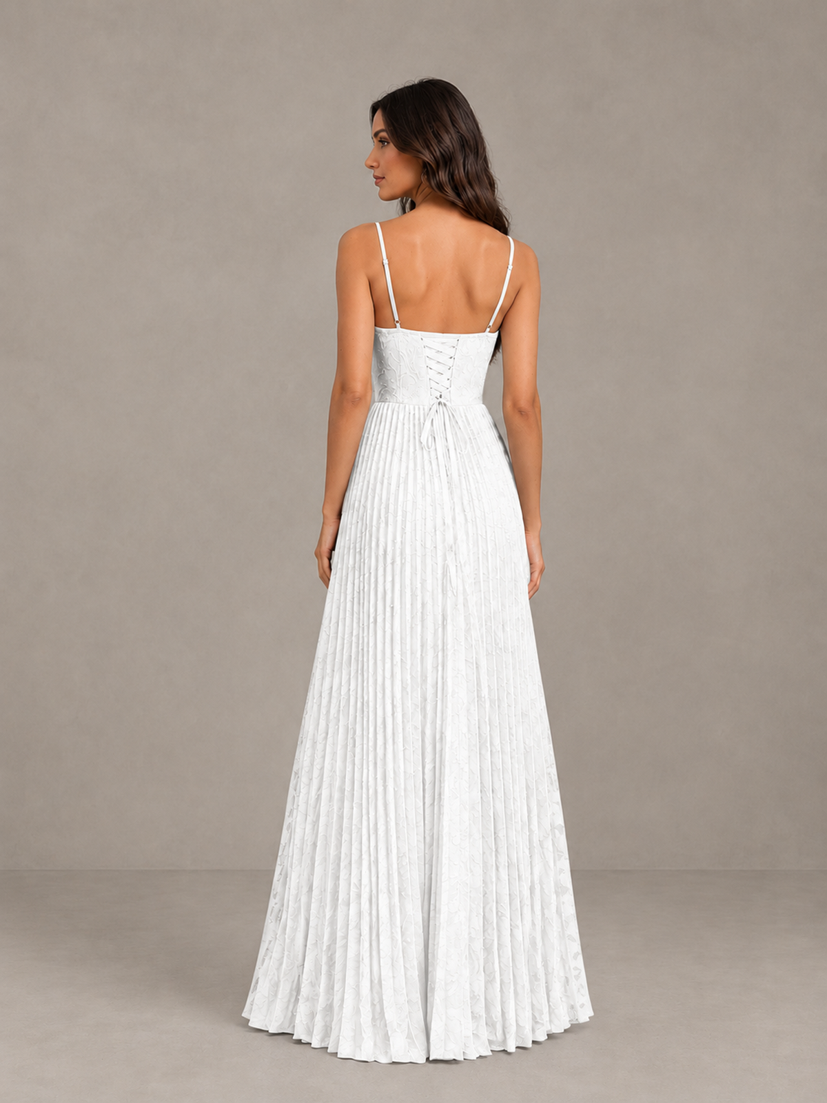 BOLODOO White Pleated Bridesmaid Dress with Sweetheart Neckline & Slit - White - White (2)