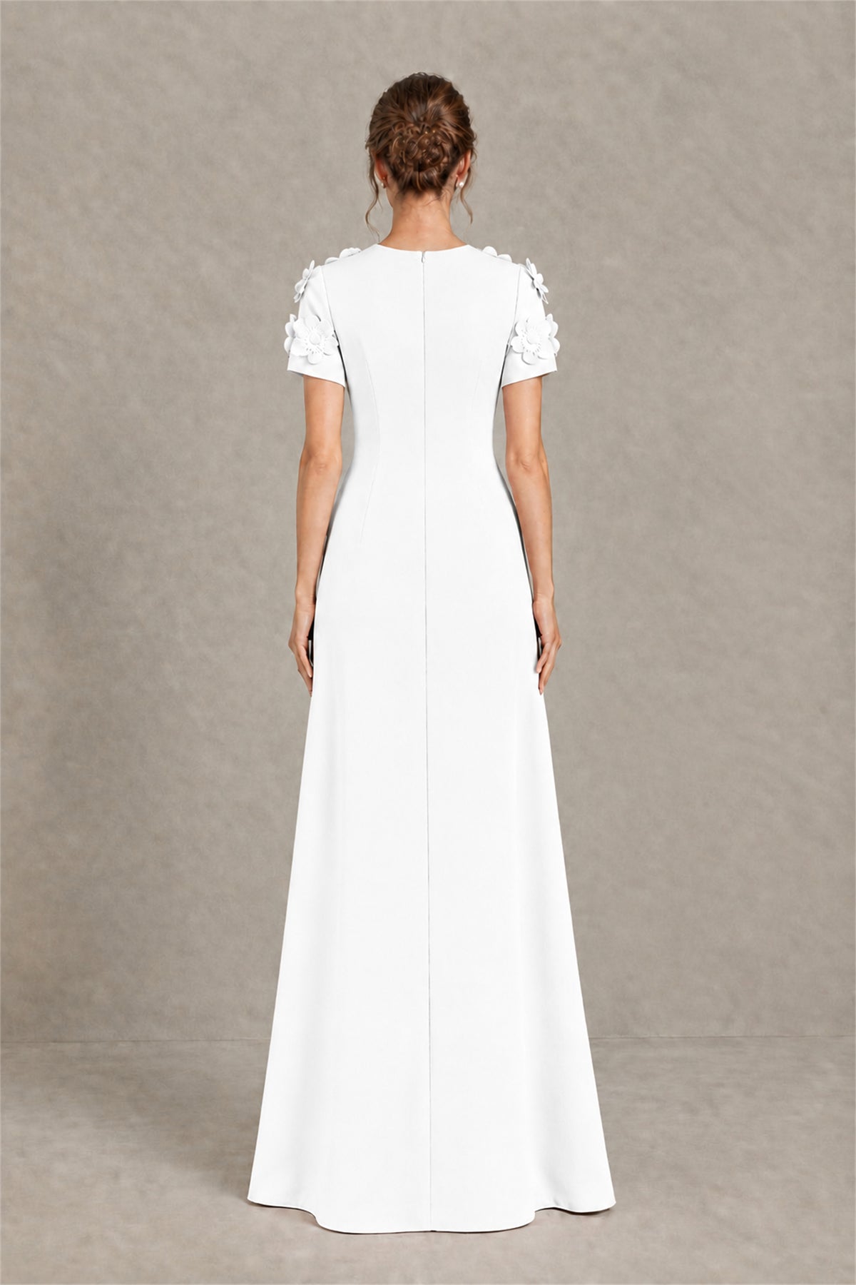 BOLODOO White Textured Floral Maxi Dress with Short Sleeves - White
